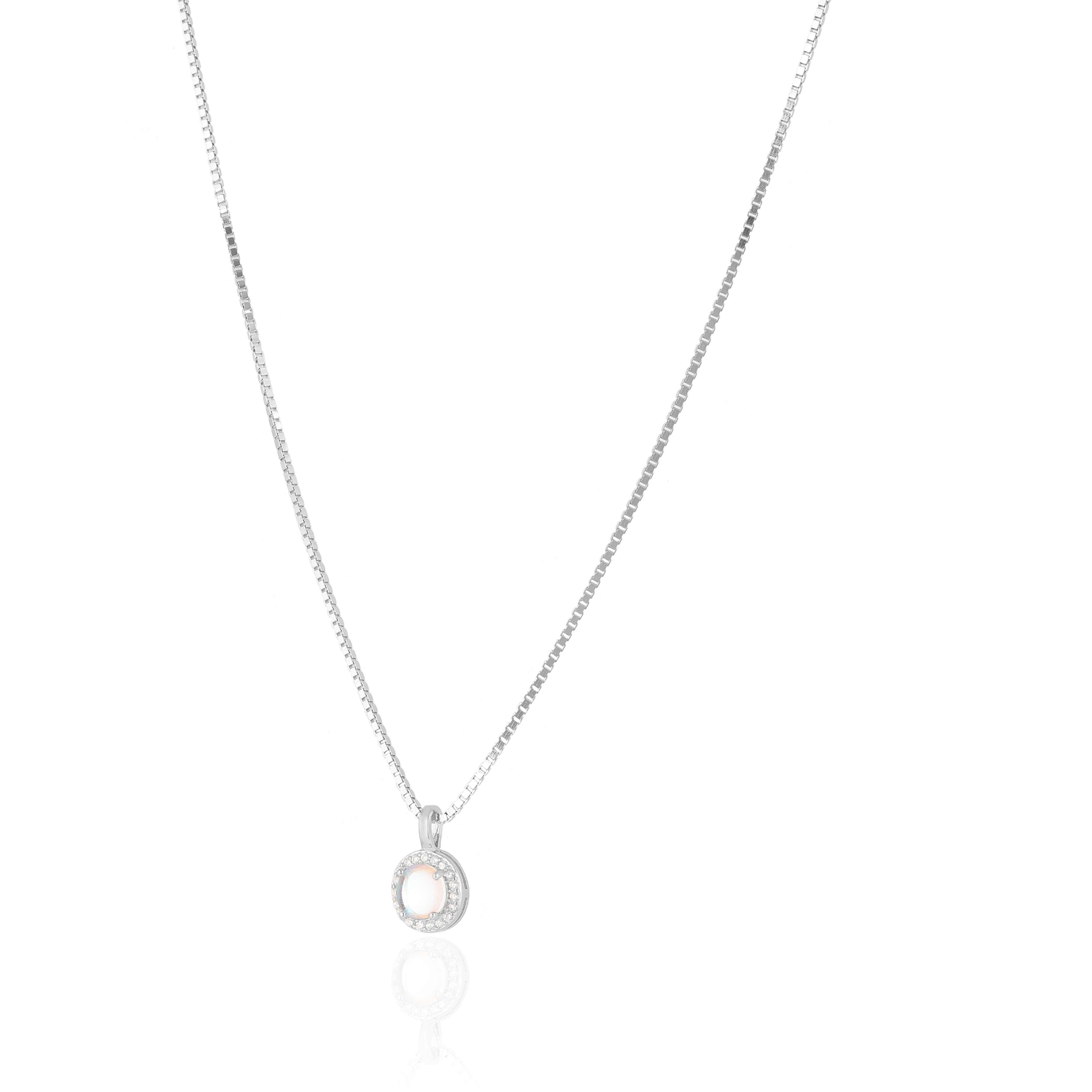 925 Sterling Silver June Month Circle Moonstone Birthstone Chain Pendant For Women