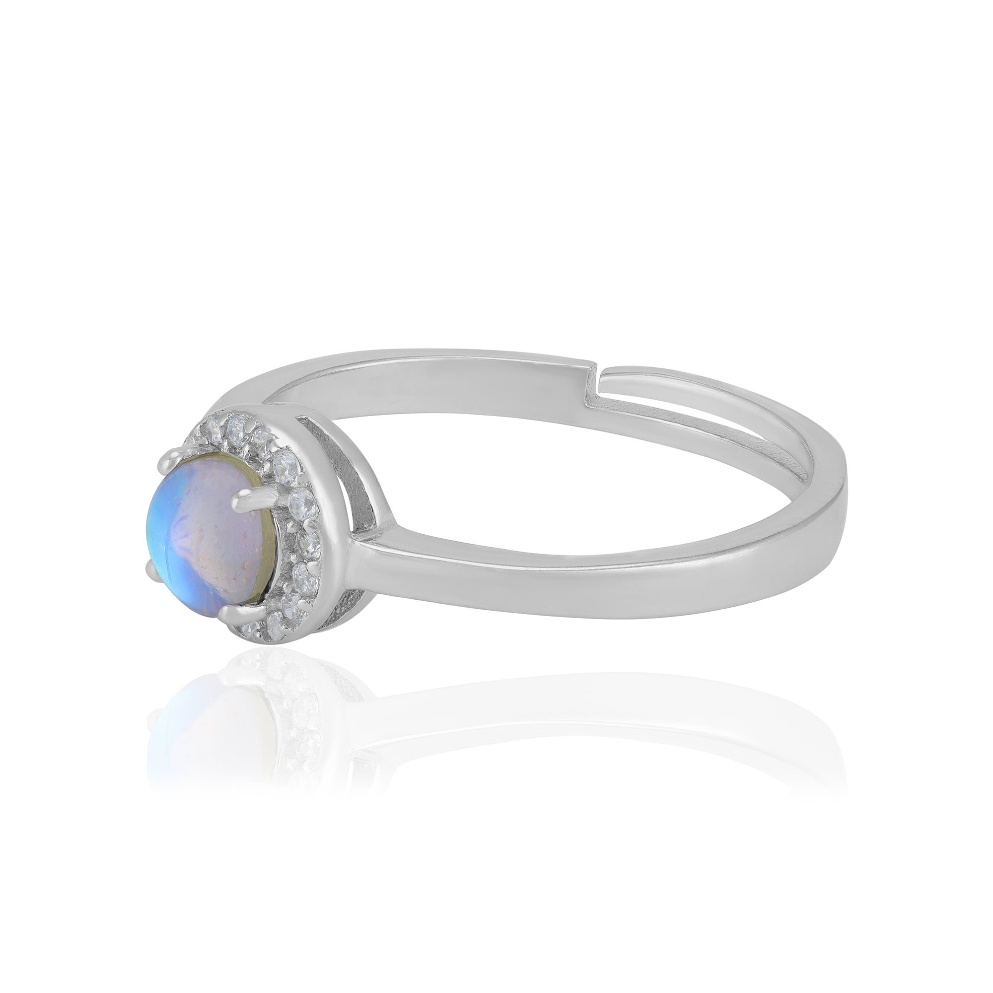 Sterling Silver June Month Circle Moonstone Birthstone Ring For Women