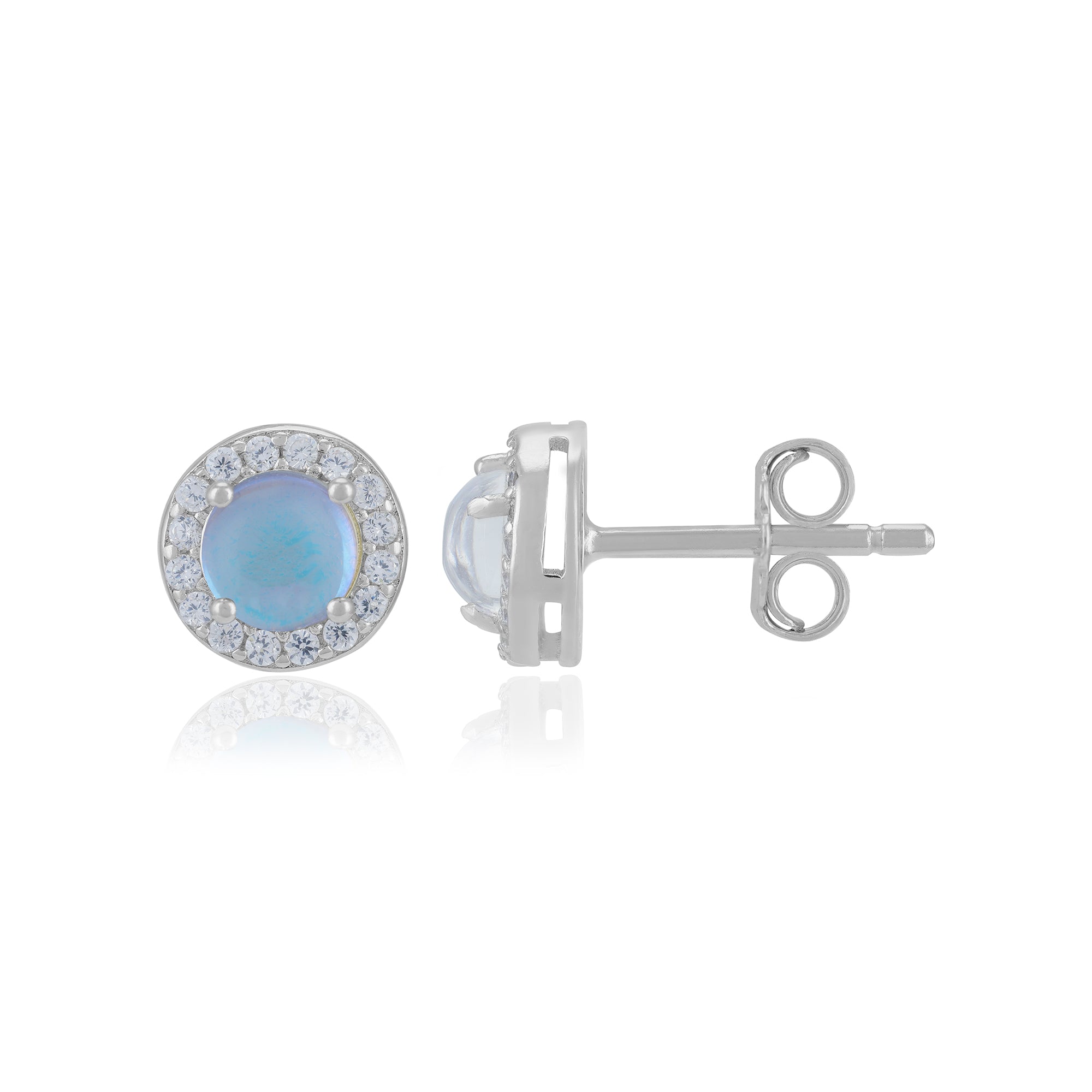 Sterling Silver June Month Circle Moonstone Birthstone Stud For Women