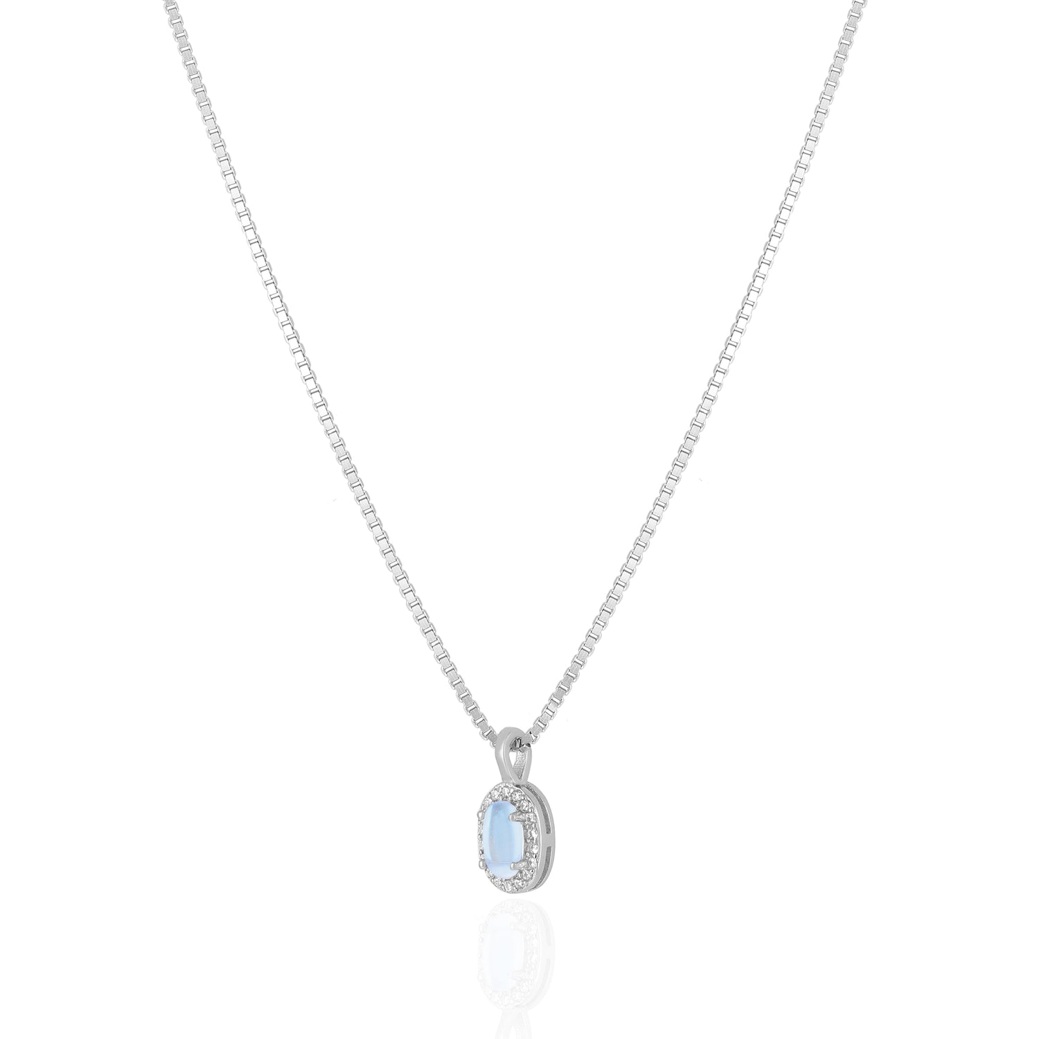 925 Sterling Silver June Month Oval Moonstone Birthstone Chain Pendant For Women