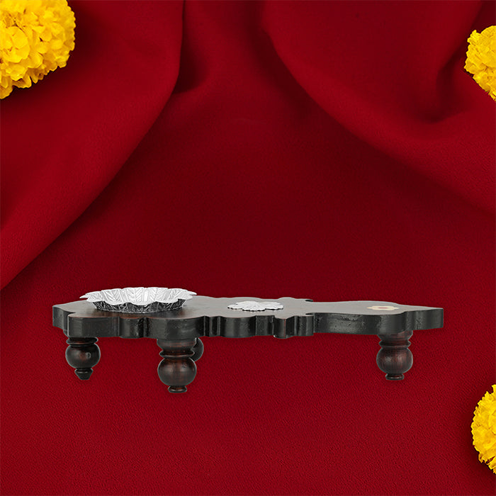 925 Sterling Silver Karpoora Harathi Holder With Rosewood Stand For Pooja