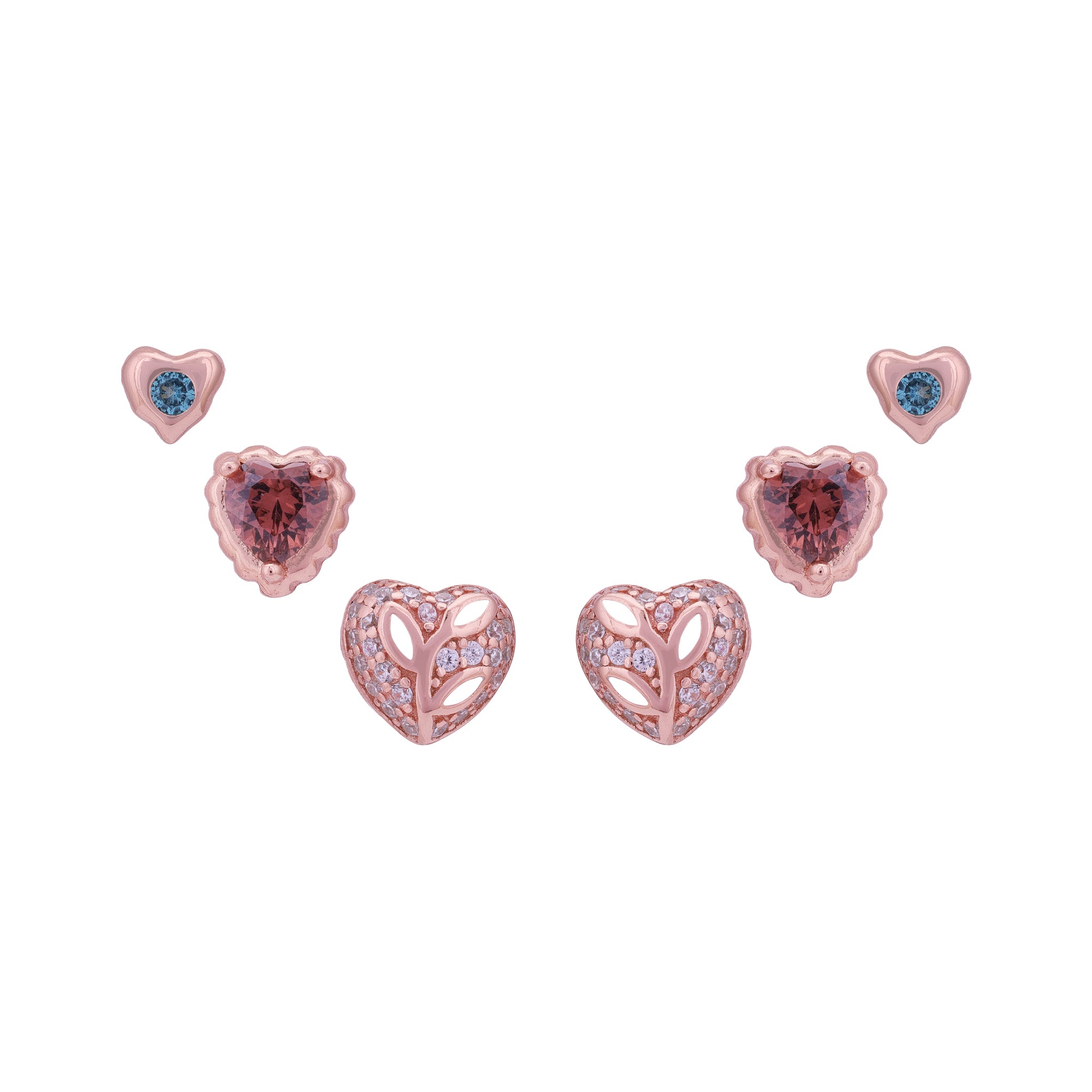 925 Sterling Silver Korean Blush Love Heart, Teardrop & Aqua Trio Earrings for Women