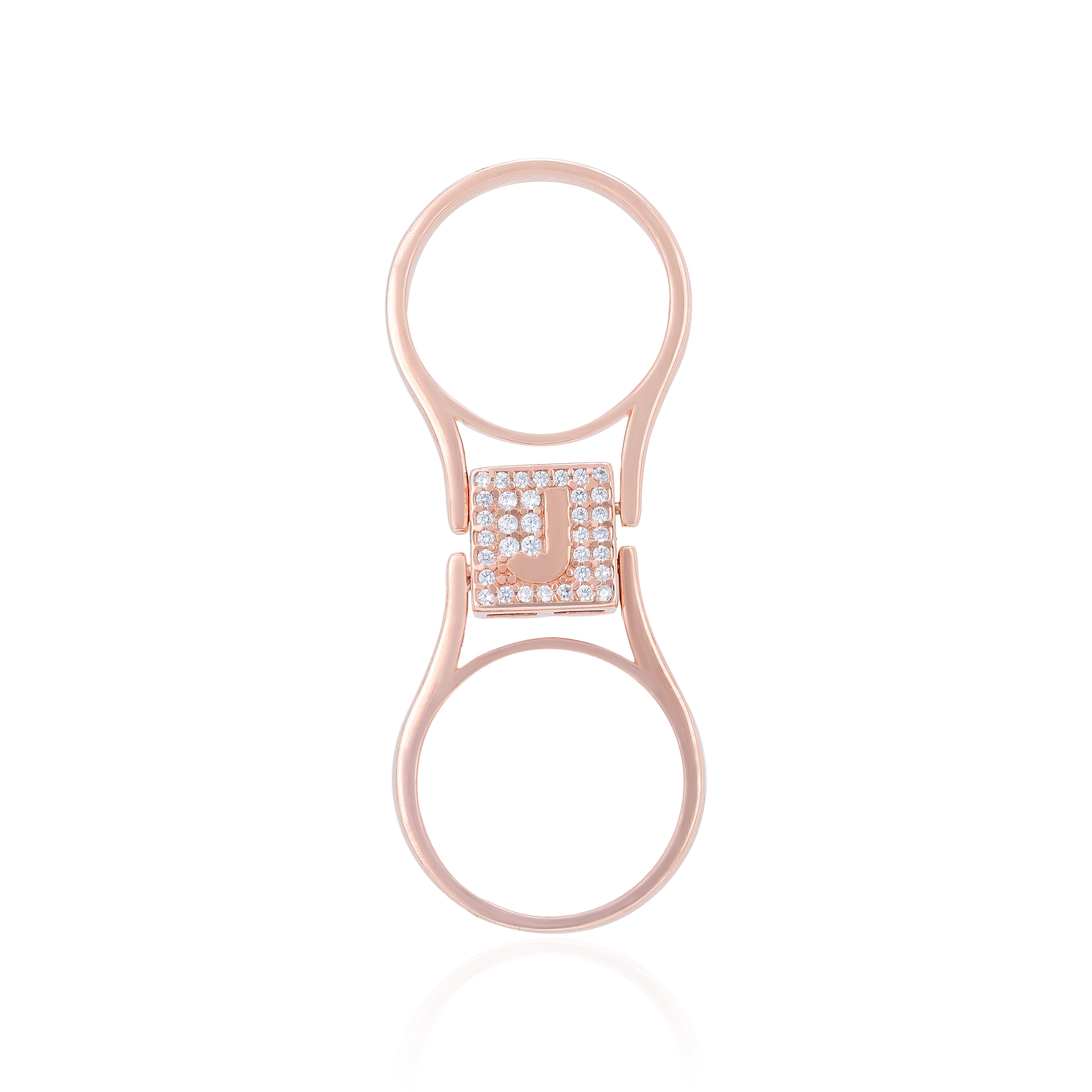 925 Sterling Silver Lasting Charm J Rose Gold Plated Convertible Ring for Women