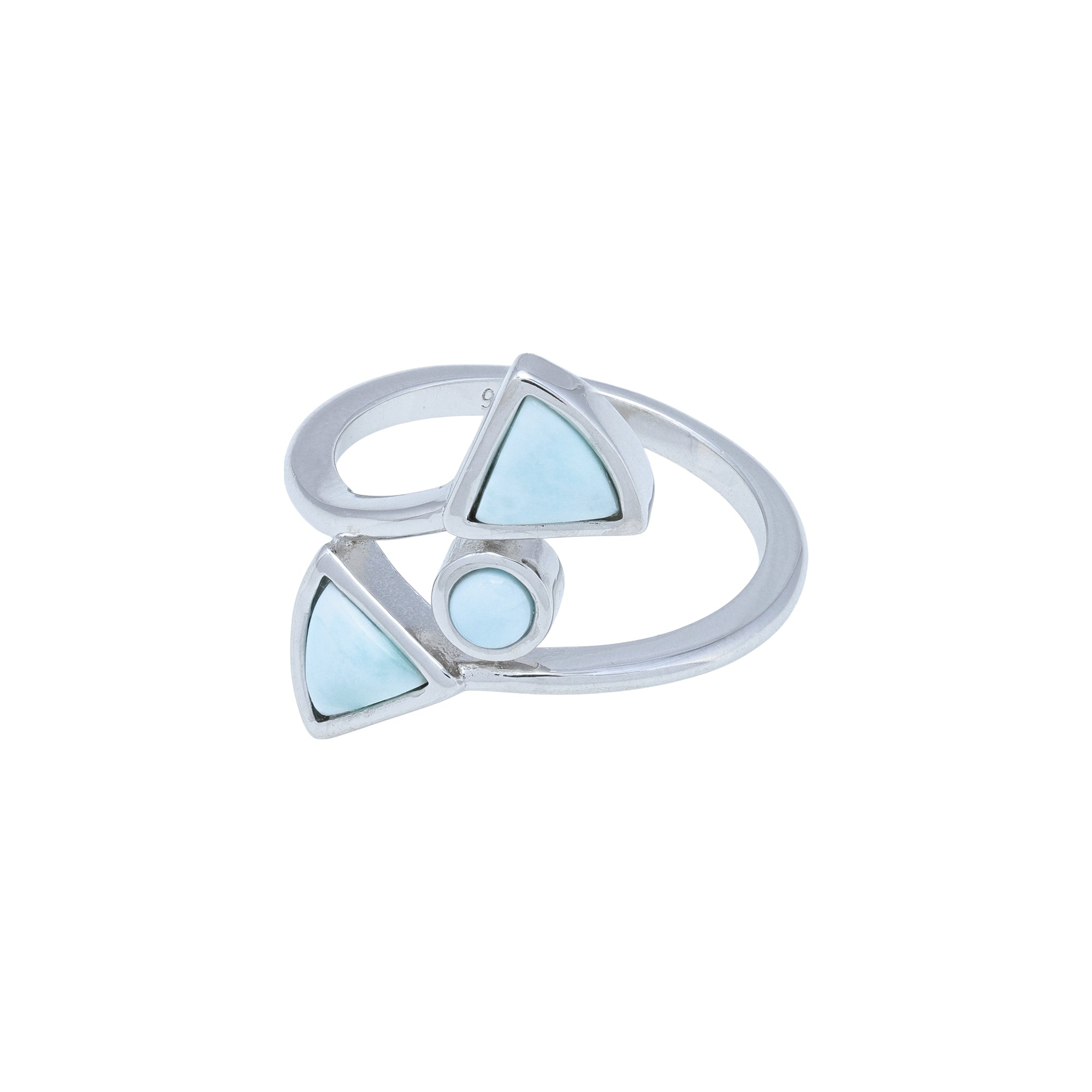 925 Sterling Silver Lustrous Grid Blue Centered Rings For Women
