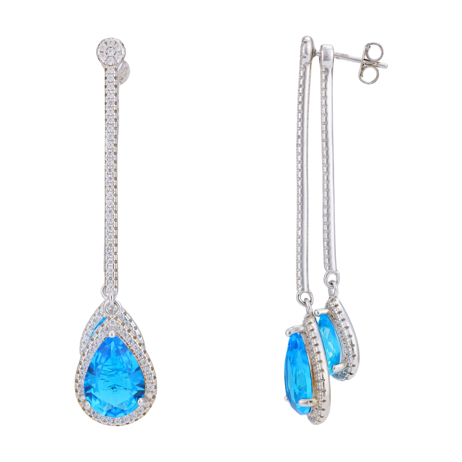 925 Sterling Silver Luxe Raindrop-Inspired Blue Stone Dangling Earring for Women