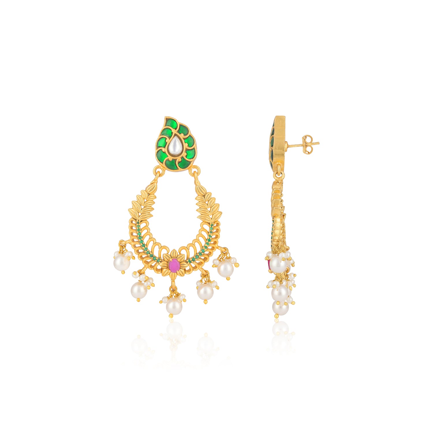 925 Sterling Silver Manga Chandbali Pearl Drop Earrings for Women