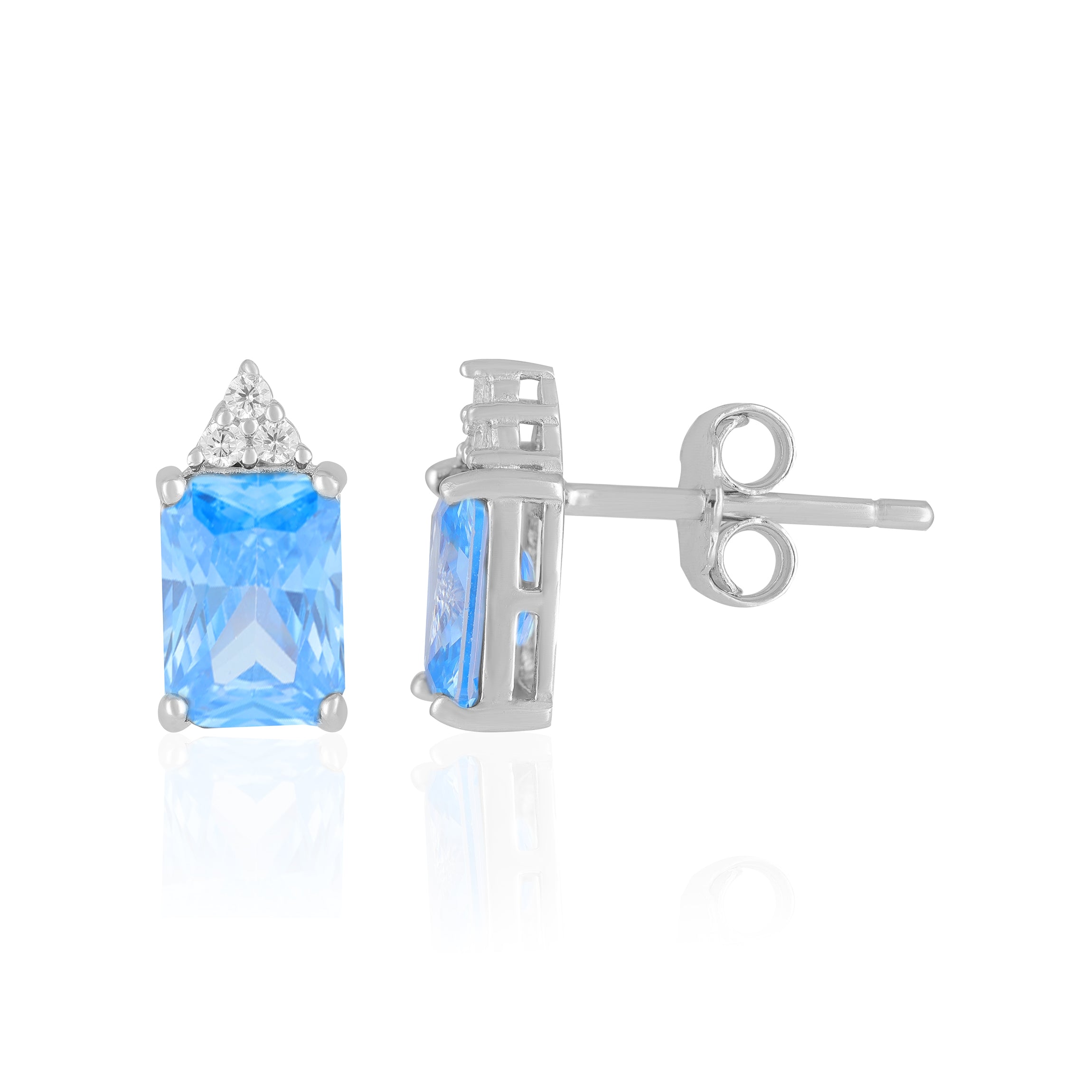 925 Sterling Silver March Month Square Aquamarine Birthstone Stud For Women