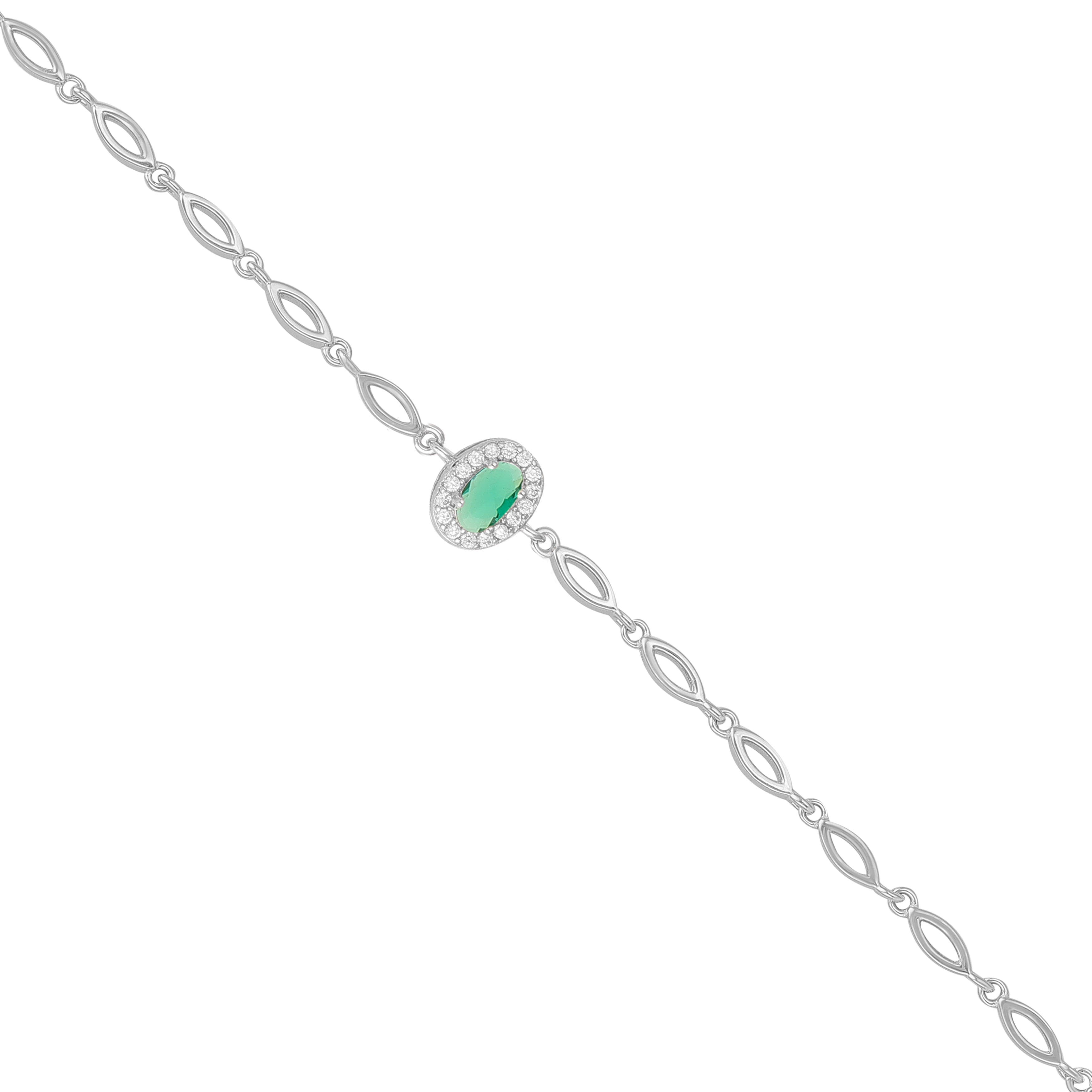 925 Sterling Silver May Month Oval Emerald Birthstone Bracelet For Women