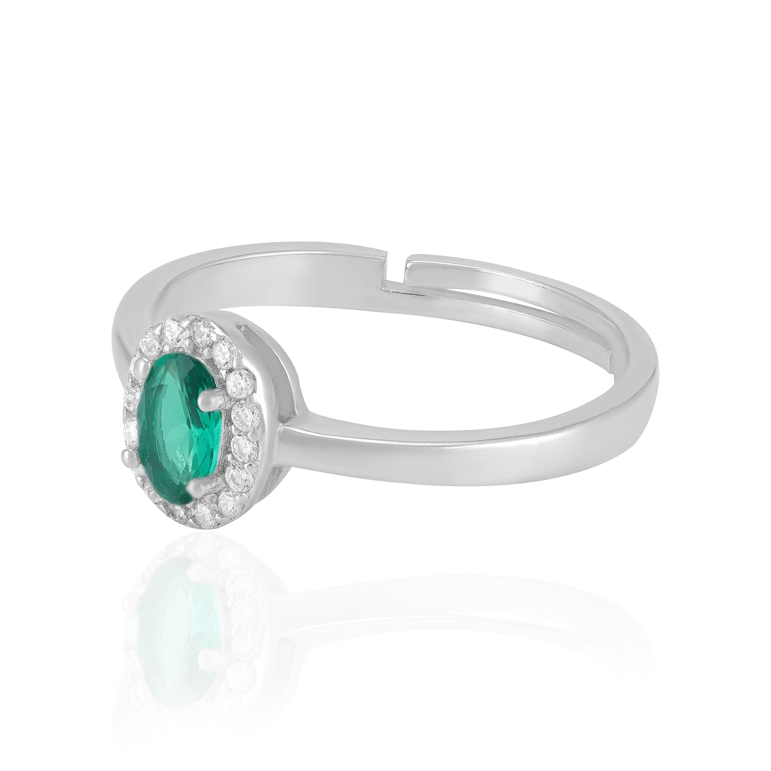 Sterling Silver May Month Oval Emerald Birthstone Ring For Women