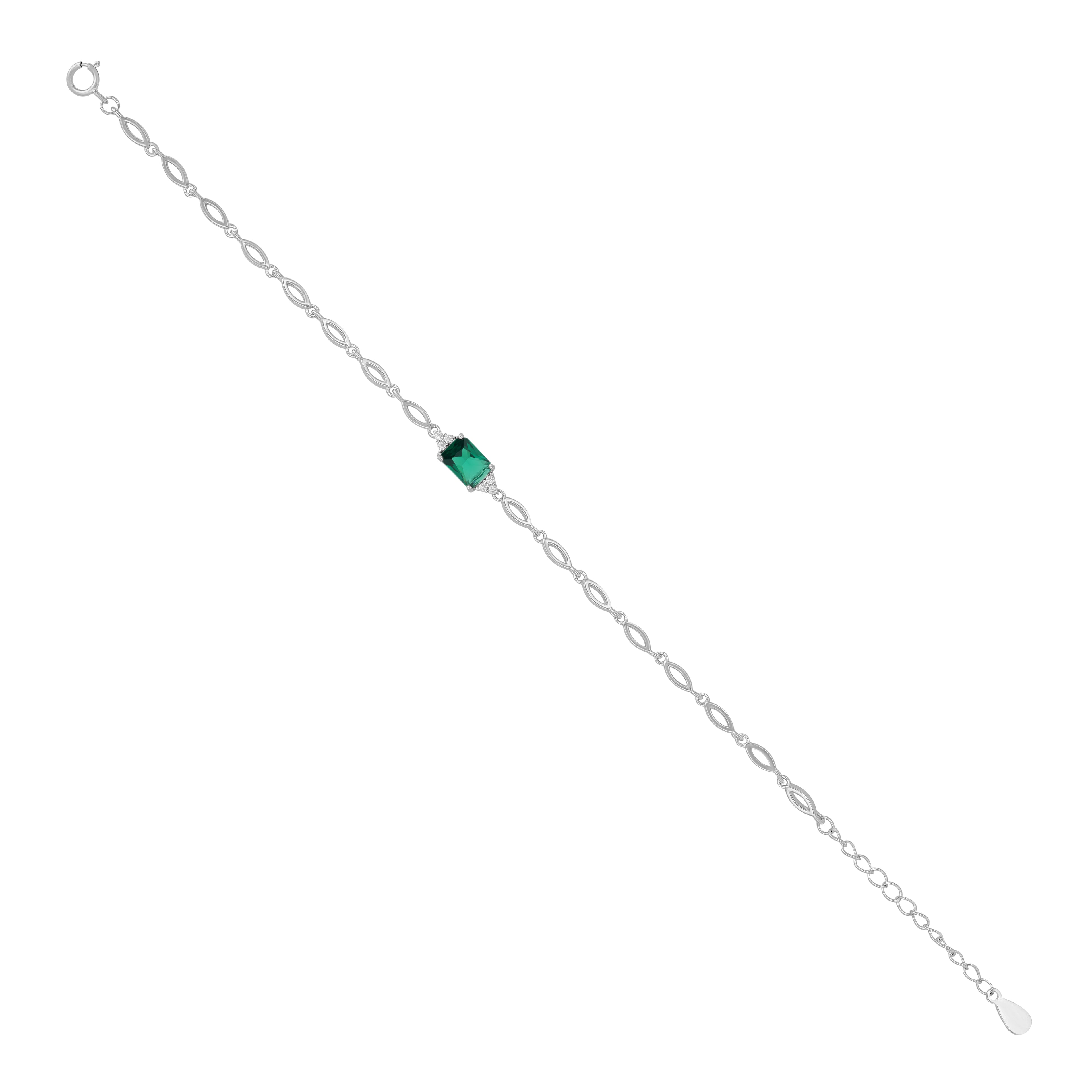 925 Sterling Silver May Month Square Emerald Birthstone Bracelet For Women