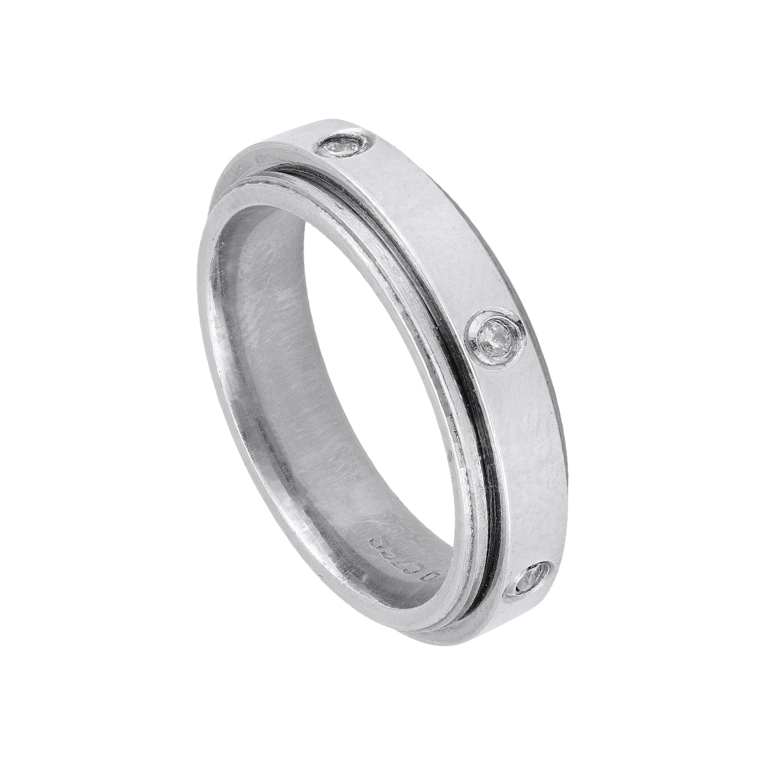 925 Sterling Silver Minimal Bezel Set Round Diamond Eternity Inspired Flat Band Ring for Men