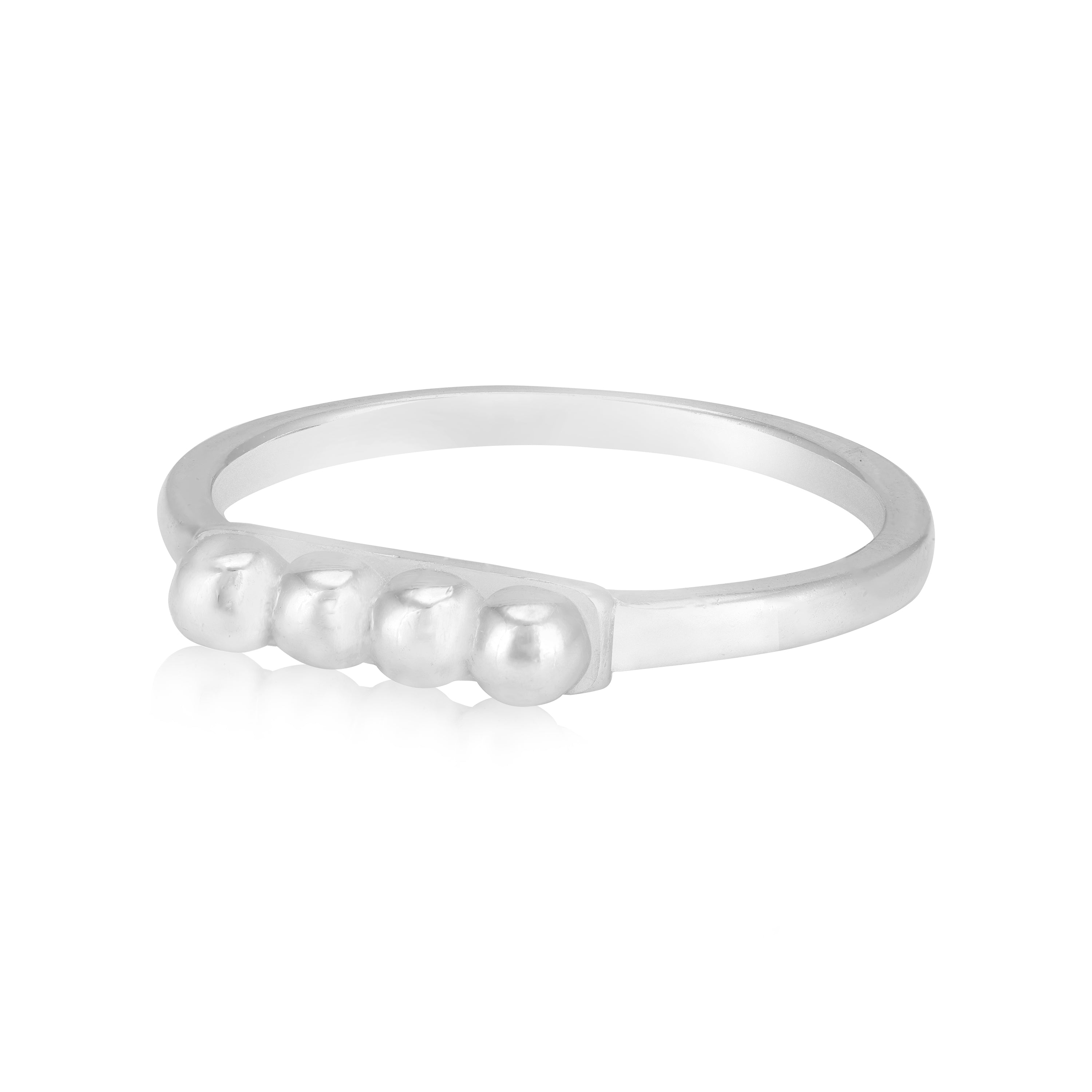 925 Sterling Silver Minimal Four Bead Linear Bar Ring for Women