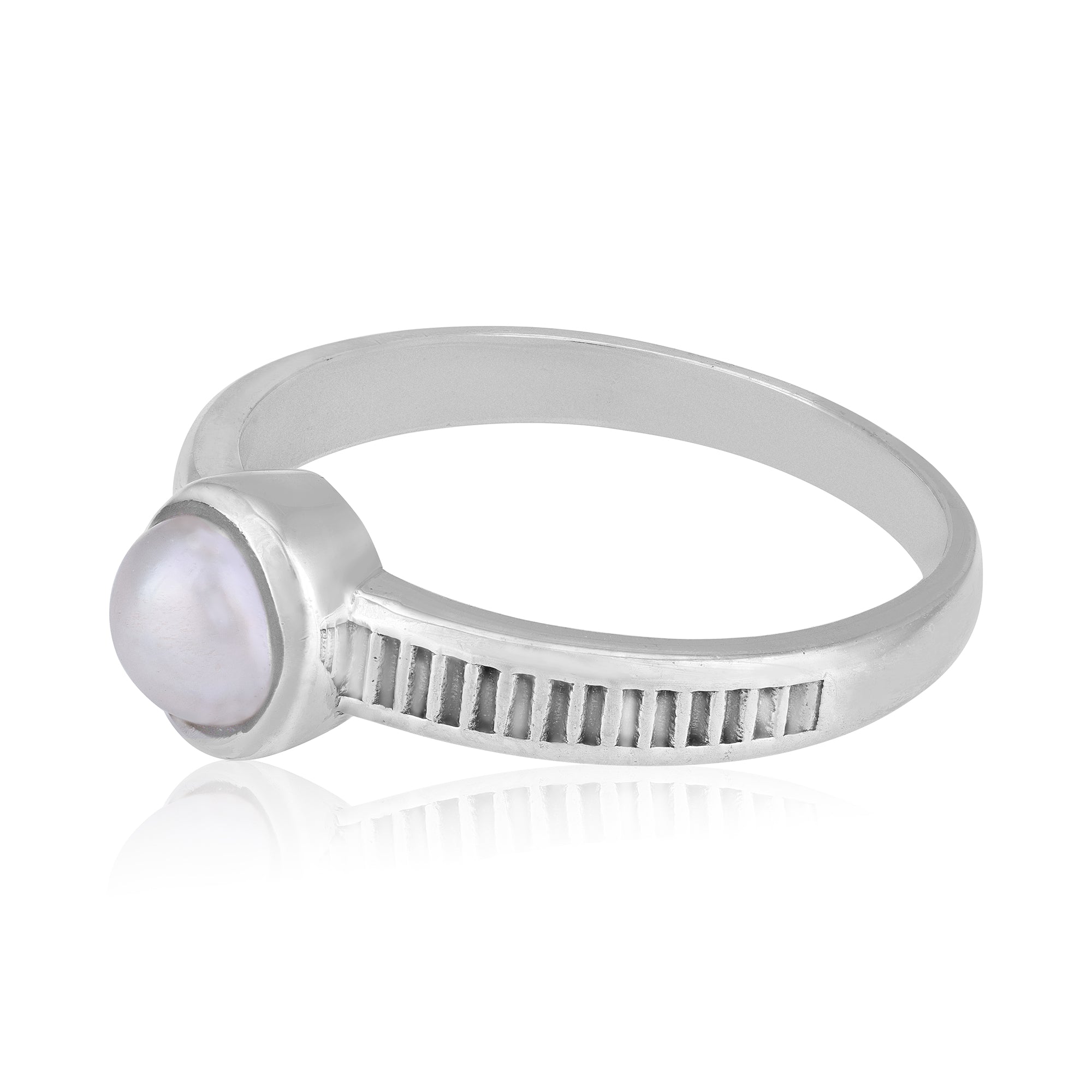 925 Sterling Silver Minimalist White Pearl Linear-Ridged Ring for Men