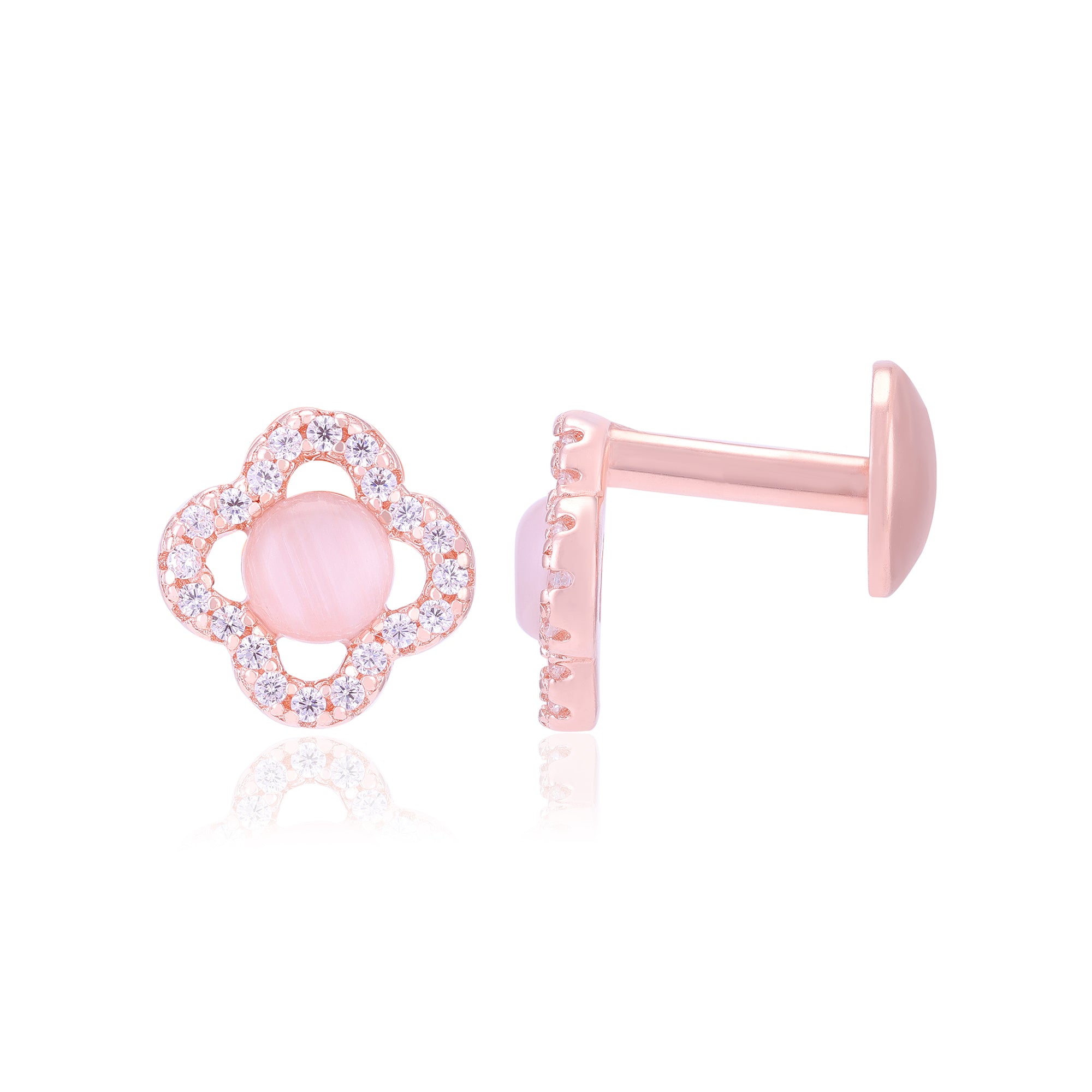 925 Sterling Silver Moonstone Center Four Petals Earrings For Women