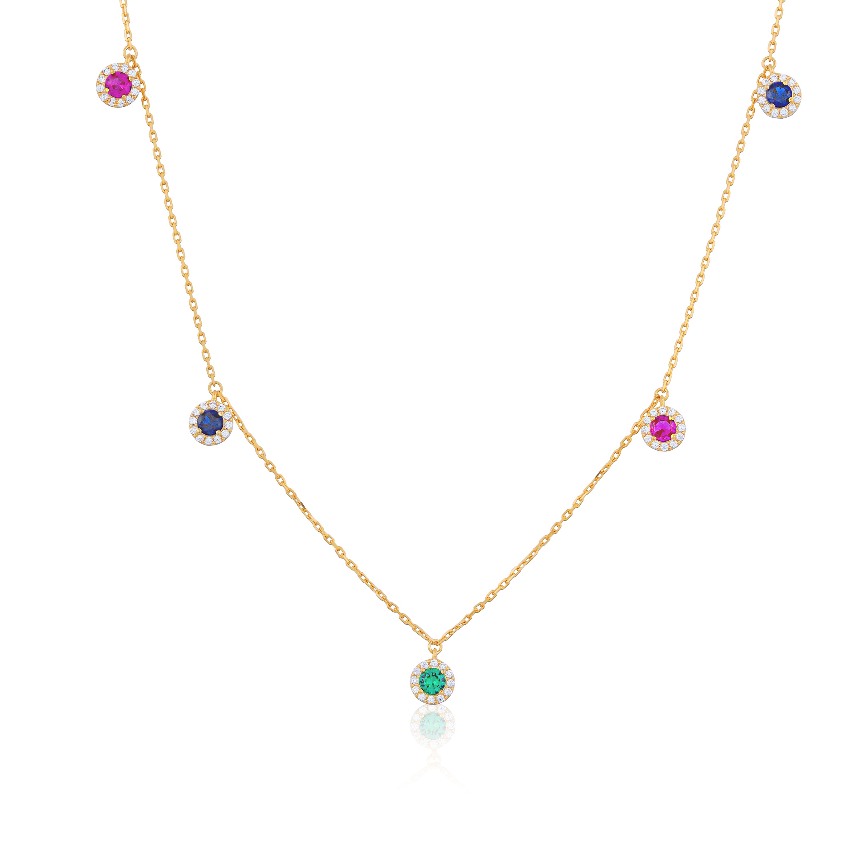 925 Sterling Silver Multicolour Circle Drops Gold Plated Necklace For Kids