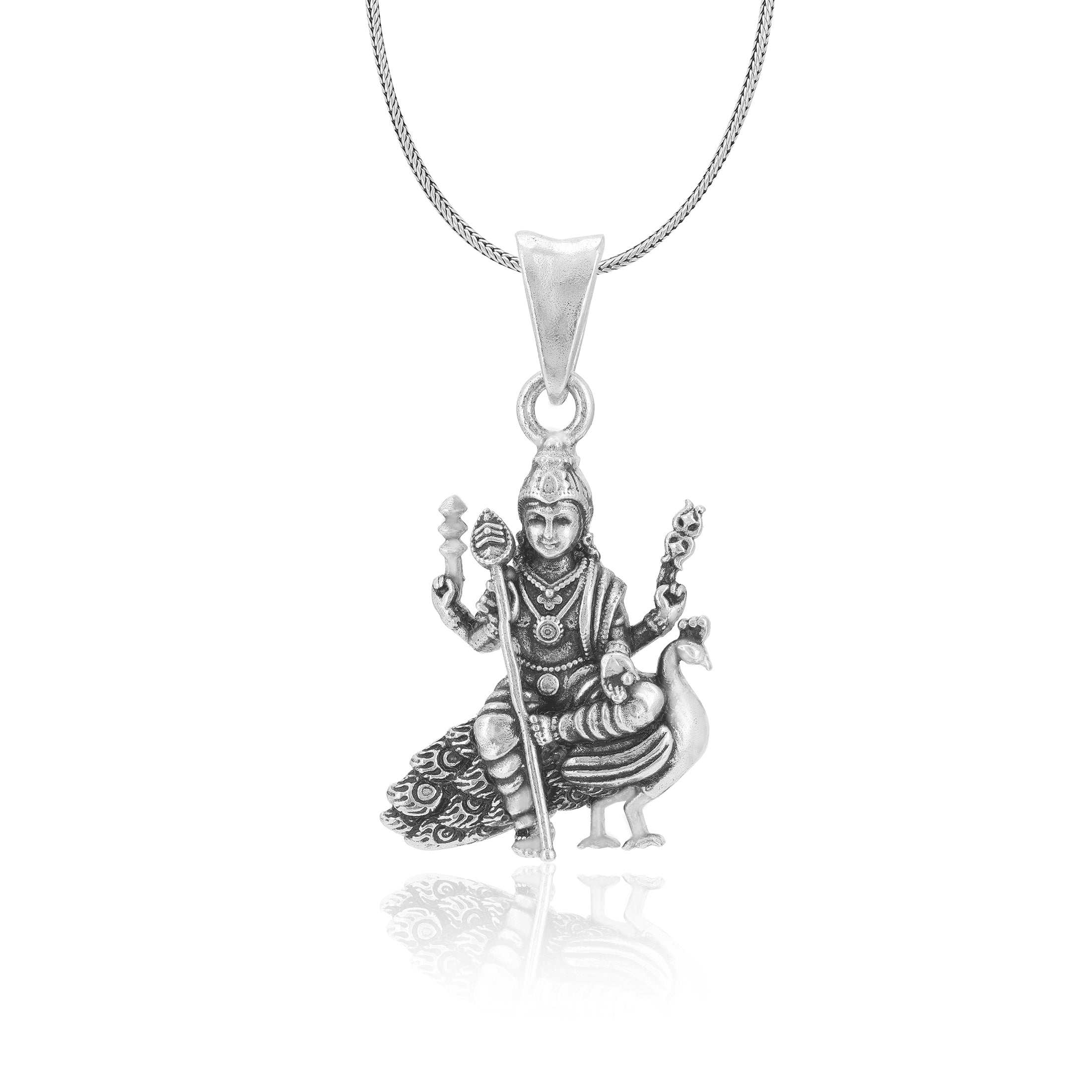 925 Sterling Silver Murugan with Peacock Oxidised Pendants for Men & Women