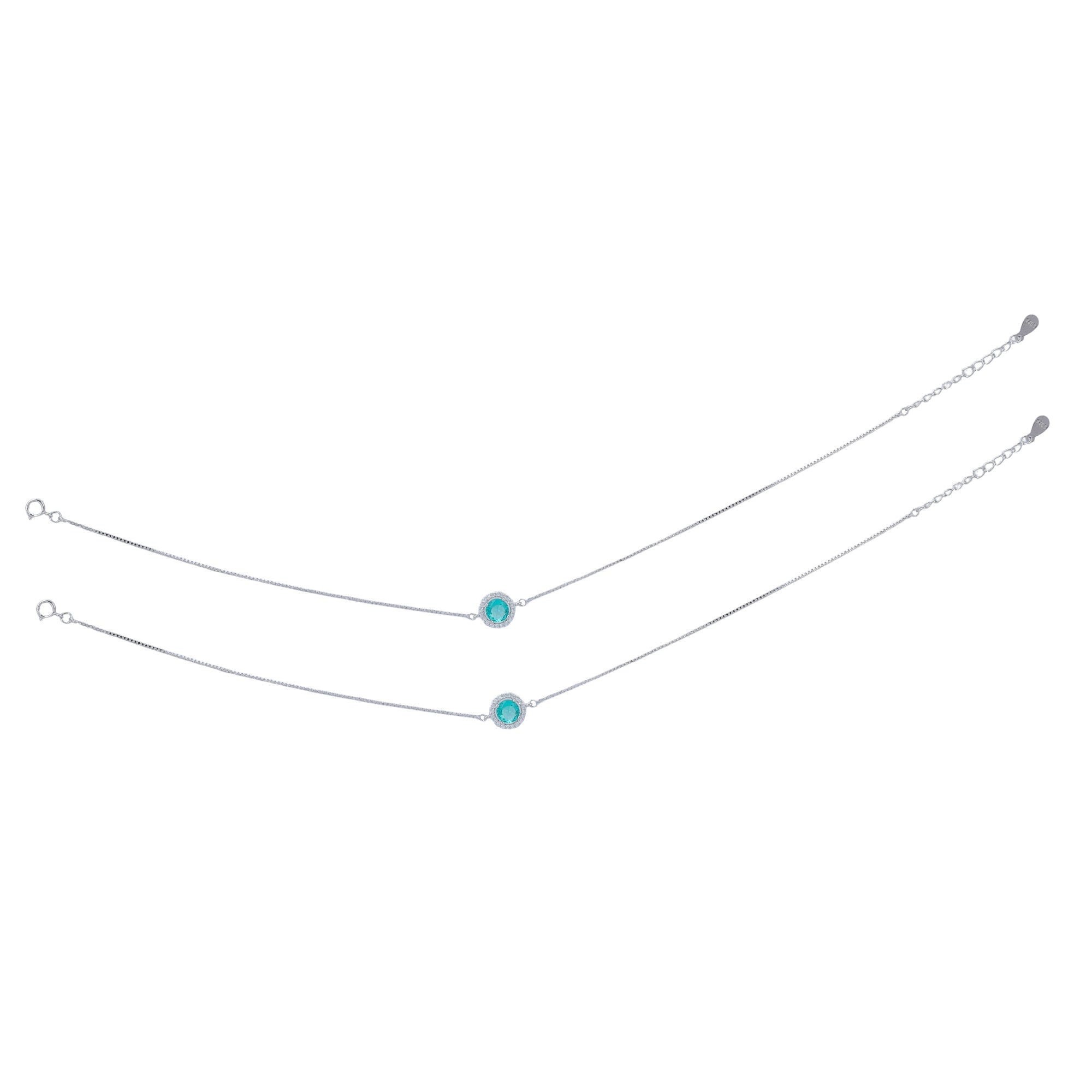 925 Sterling Silver Mystic Aqua Glow Anklet For Women