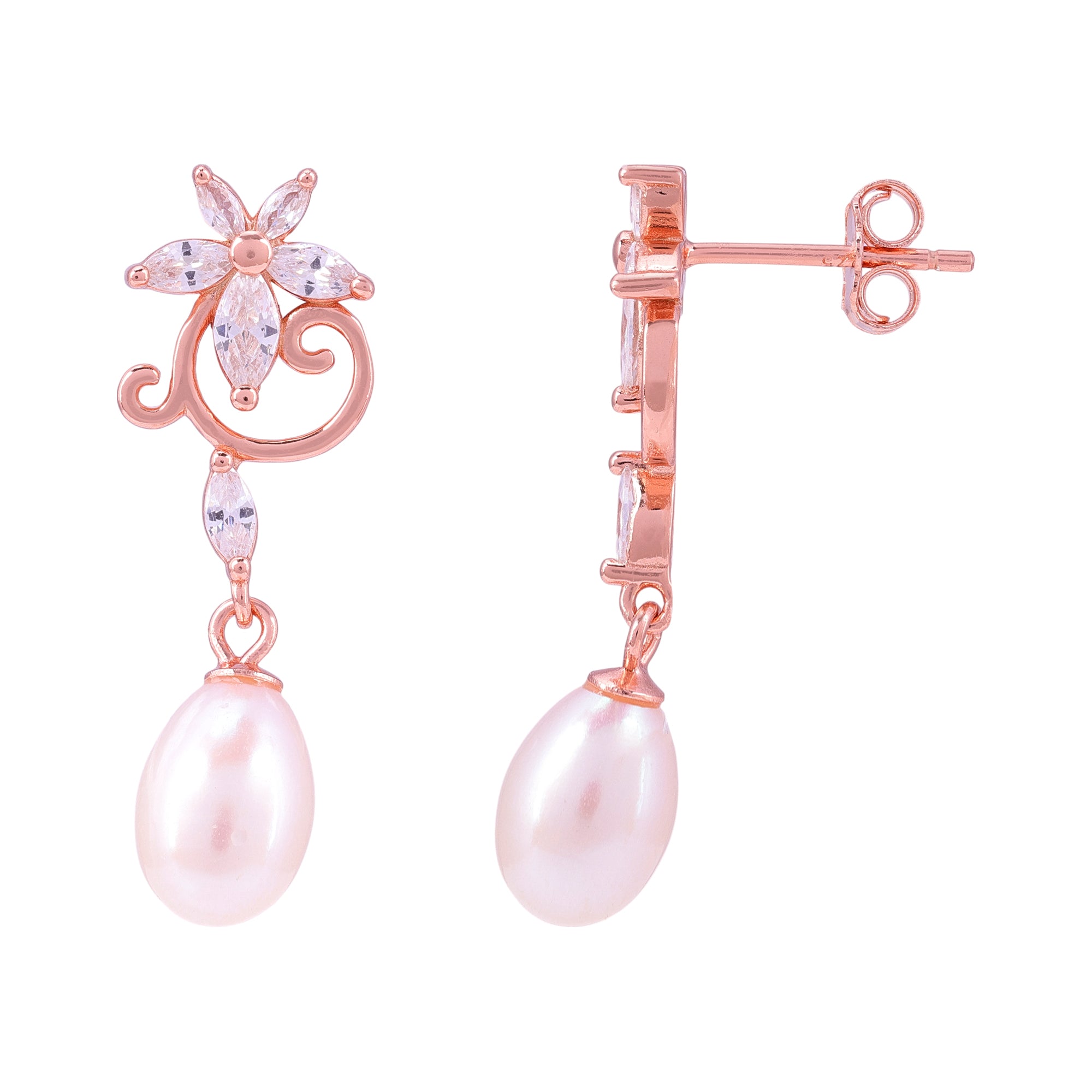 925 Sterling Silver Nature-Inspired Pearl Leaf Accents Earrings for Women