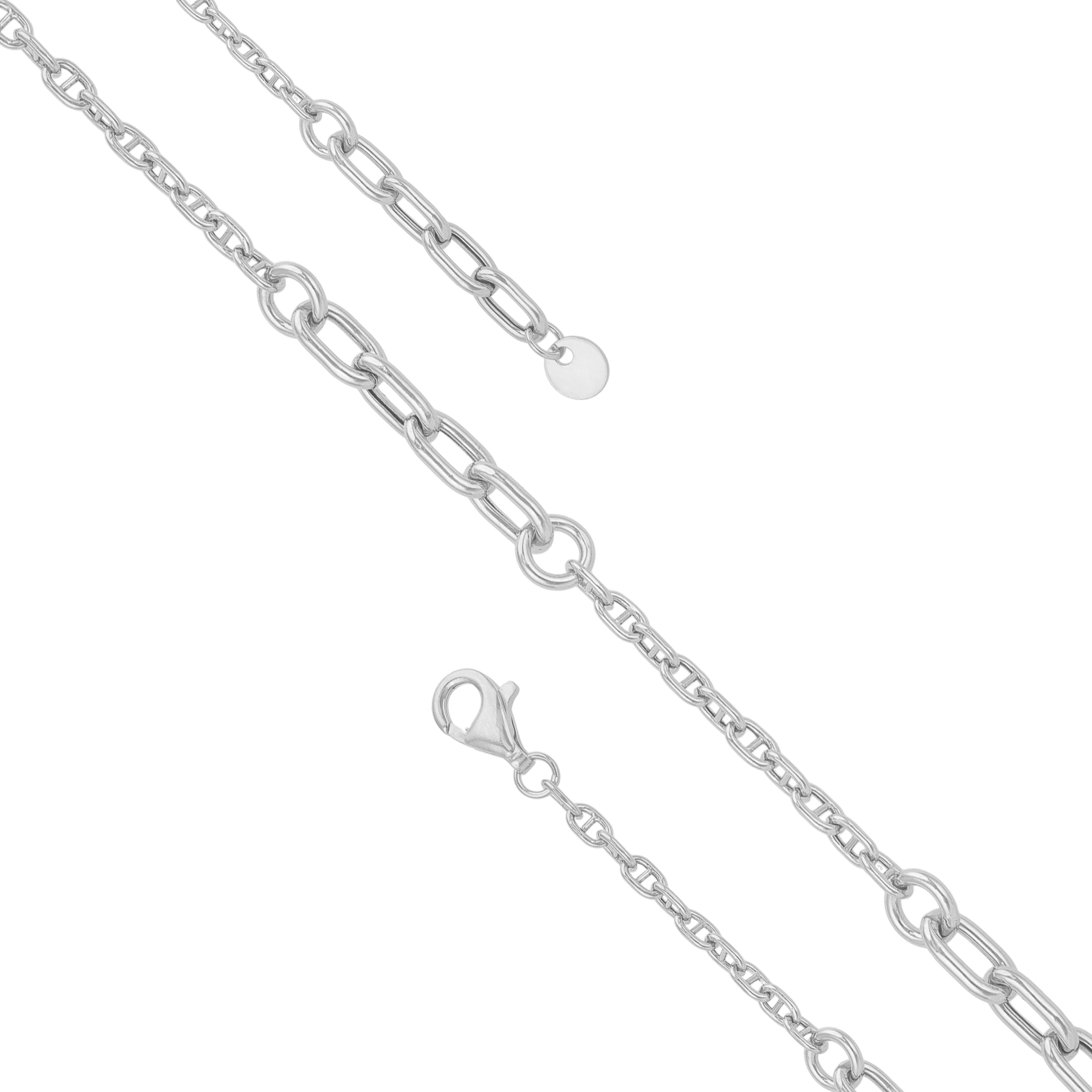 925 Sterling Silver Nexus Oval-Link Rhodium Plated Bracelet for Men