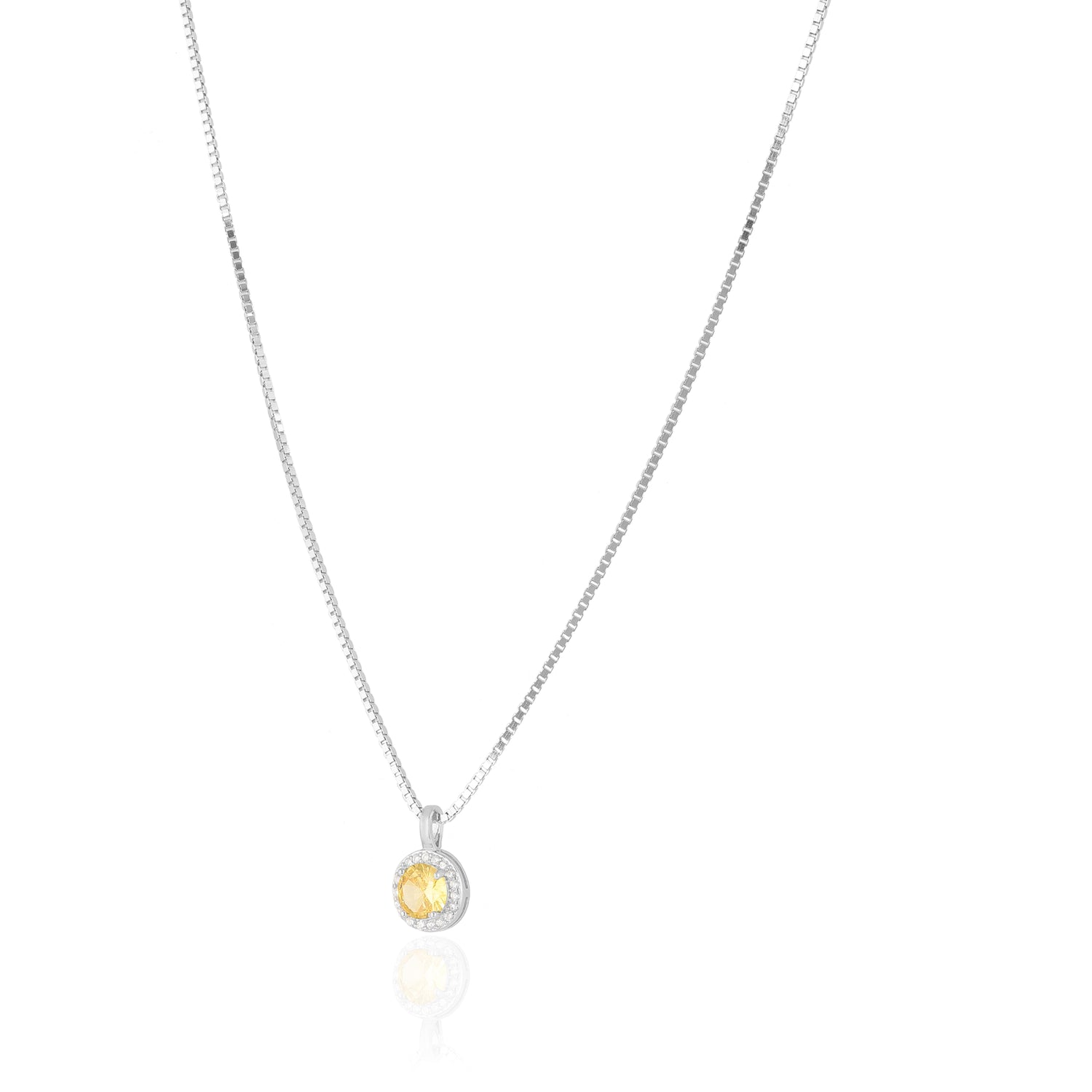 925 Sterling Silver November Month Circle Citrine Birthstone Chain Pendant For Women