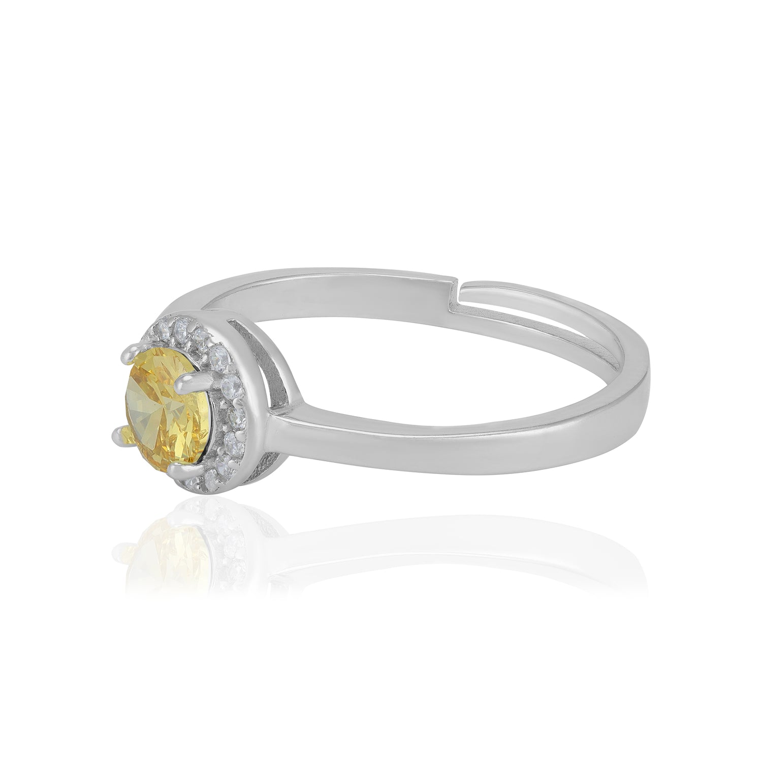 Sterling Silver November Month Circle Citrine Birthstone Ring For Women