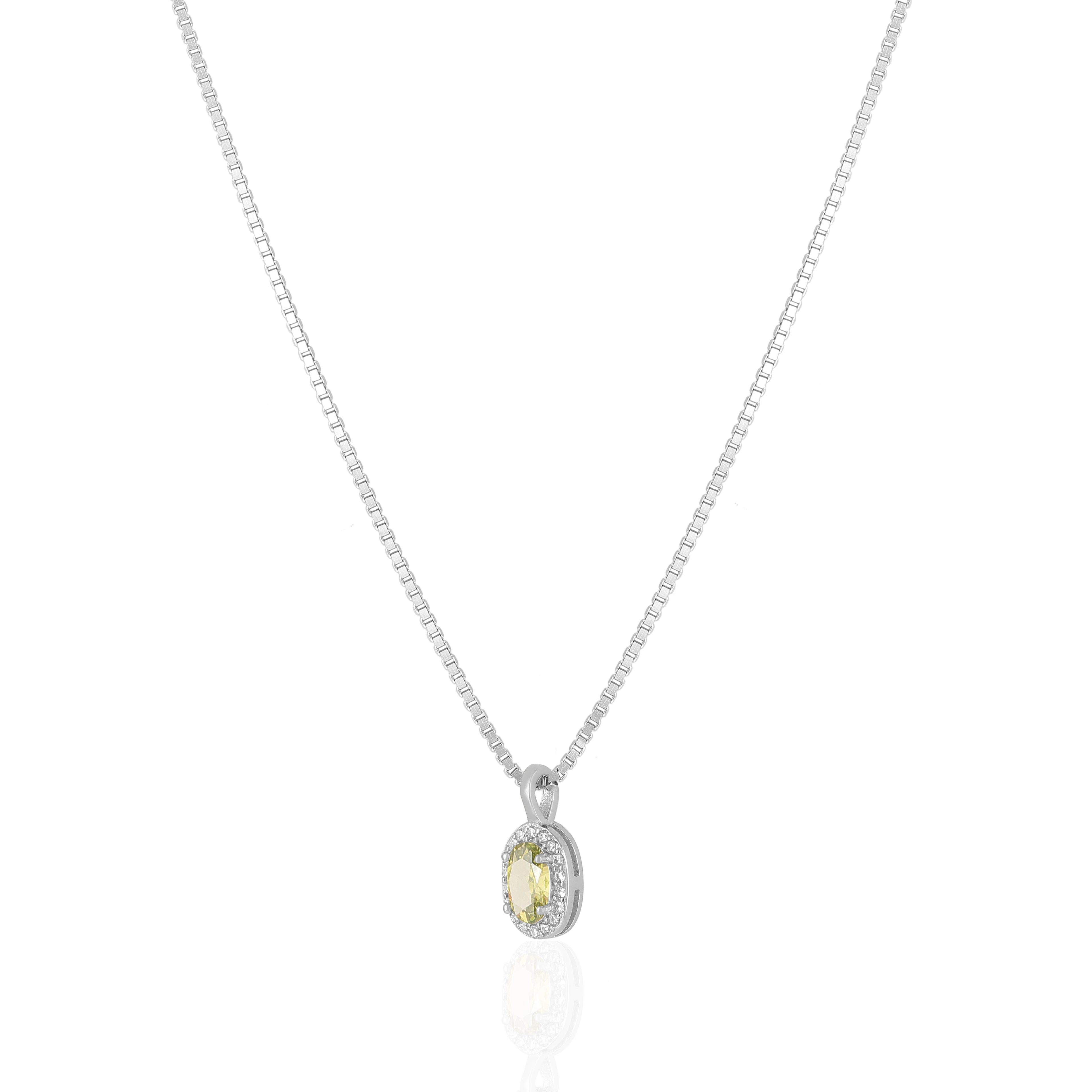 925 Sterling Silver November Month Oval Peridot Birthstone Chain Pendant For Women