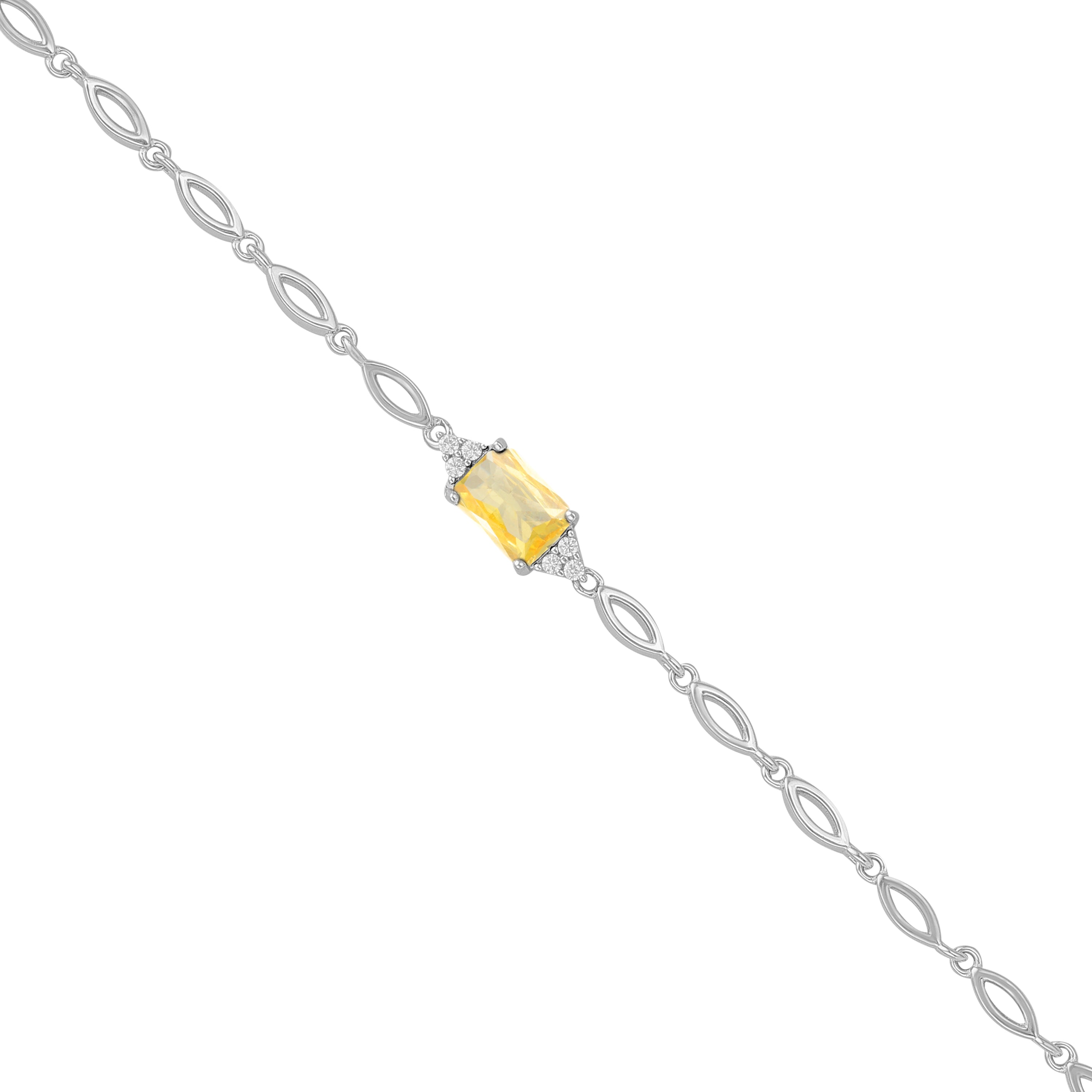 925 Sterling Silver November Month Square Citrine Birthstone Bracelet For Women