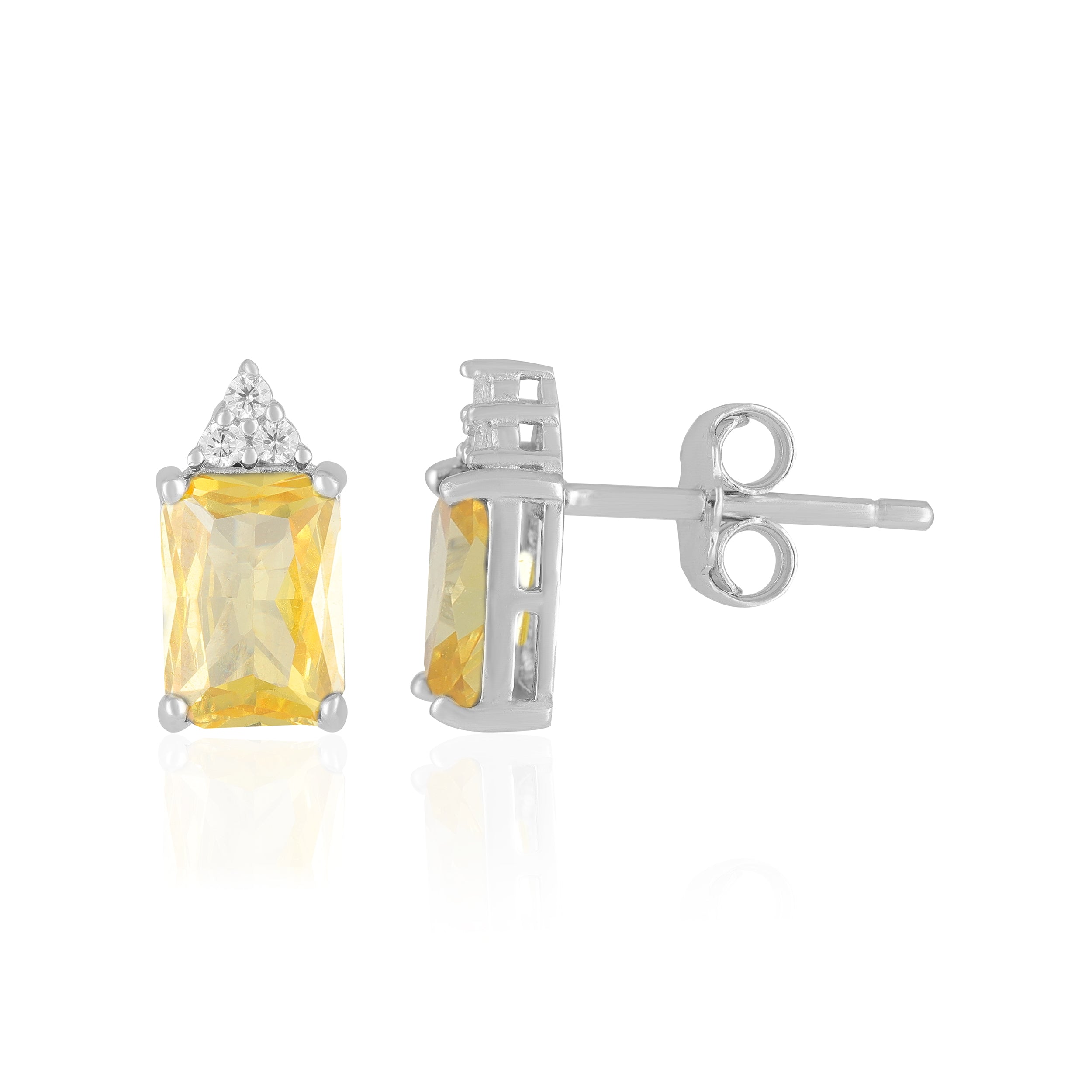 925 Sterling Silver November Month Square Citrine Birthstone Stud For Women