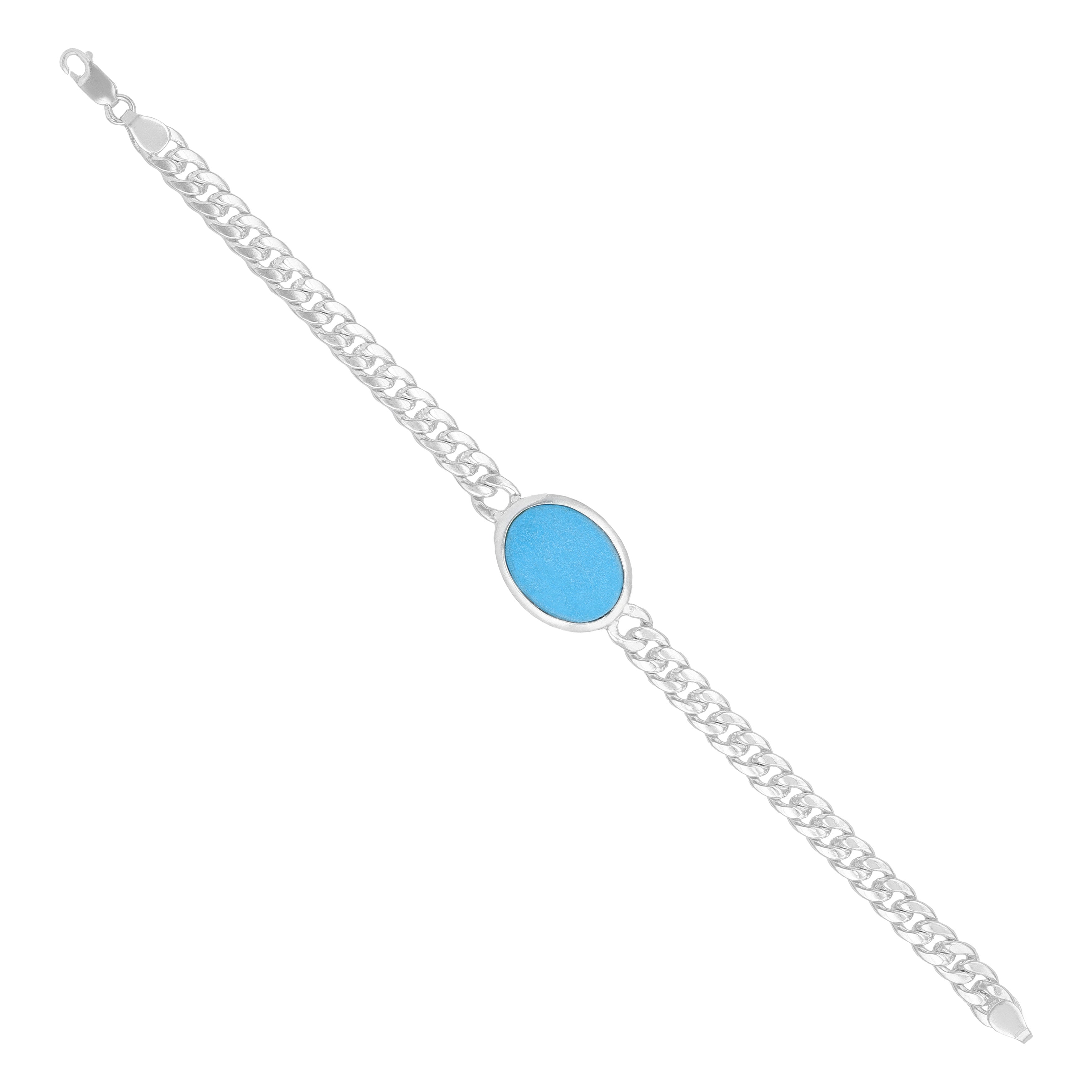 925 Sterling Silver Ocean Soul Turquoise Link Rhodium Plated Bracelet for Men