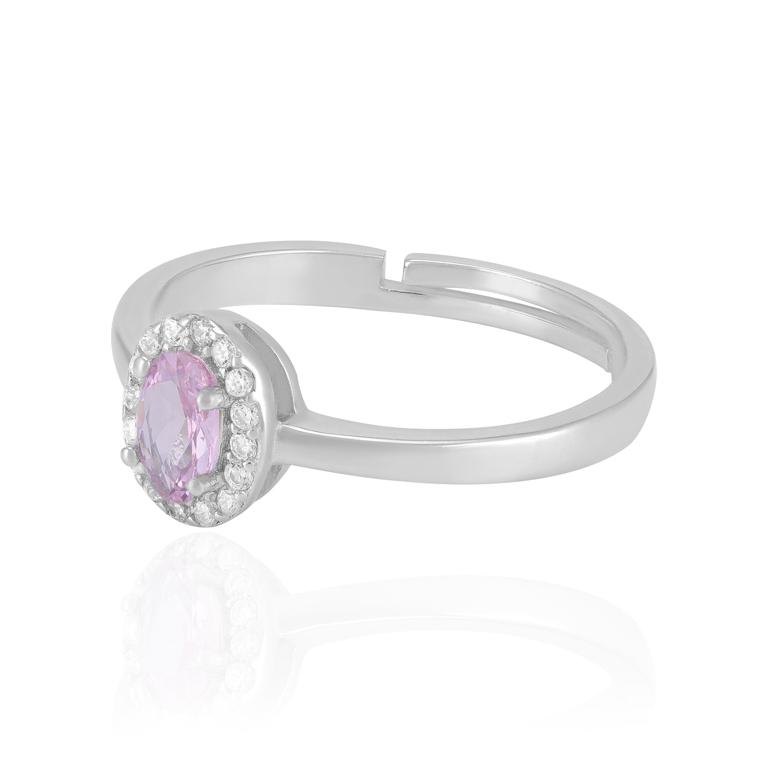 Sterling Silver October Month Oval Pink Tourmaline Birthstone Ring For Women