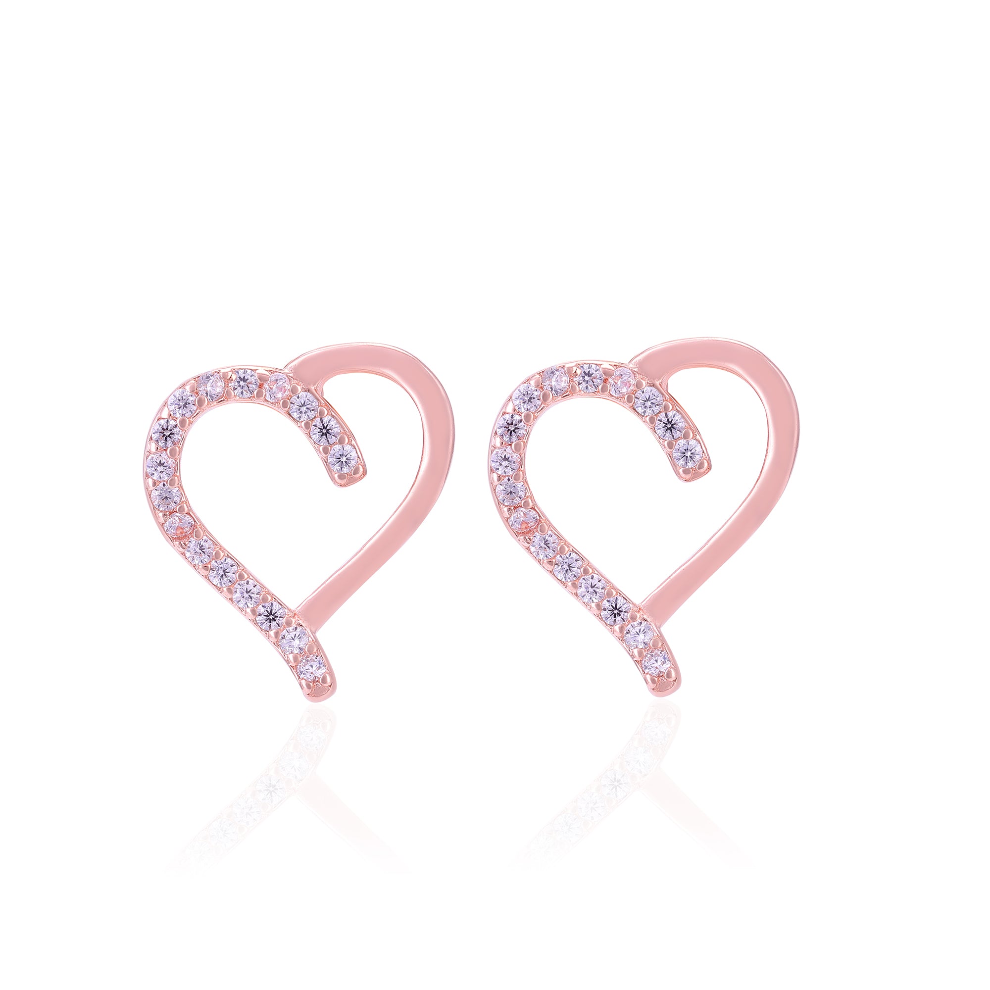 925 Sterling Silver One Side Stoned Heart Earrings For Women