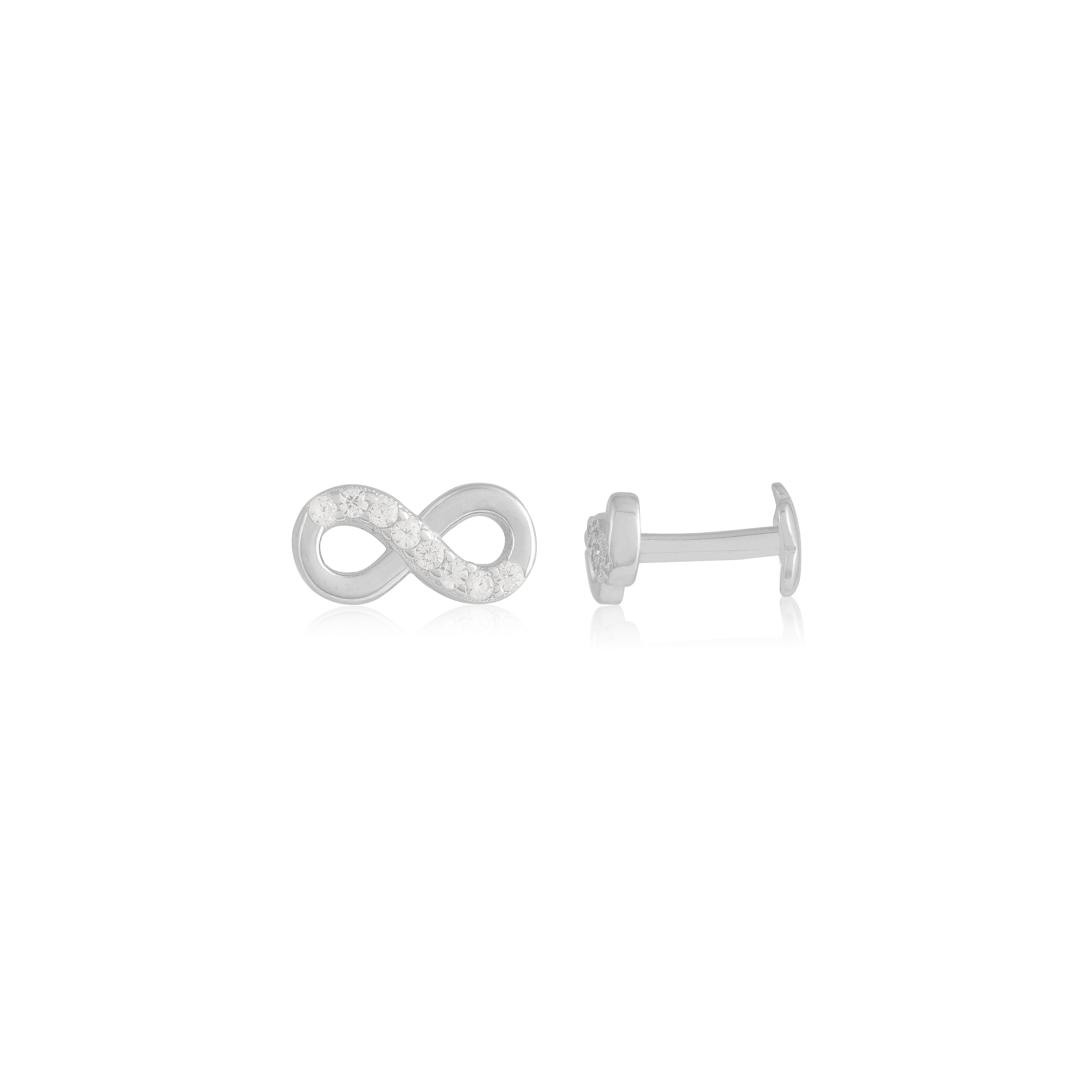925 Sterling Silver Oneside Stone Infinity Rhodium Plated Stud For Women