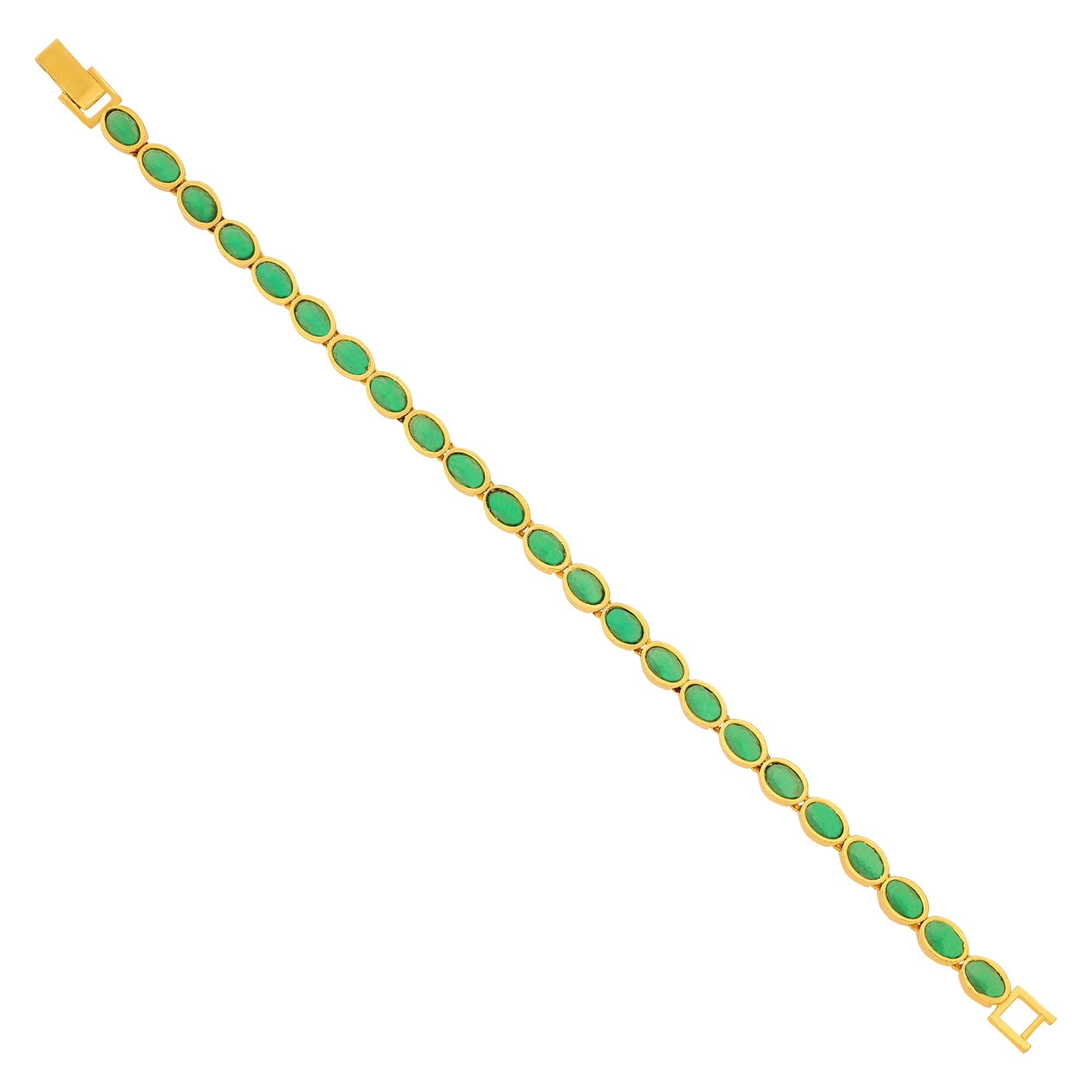 925 Sterling Silver Open Cut Green Stone Bracelet For Women
