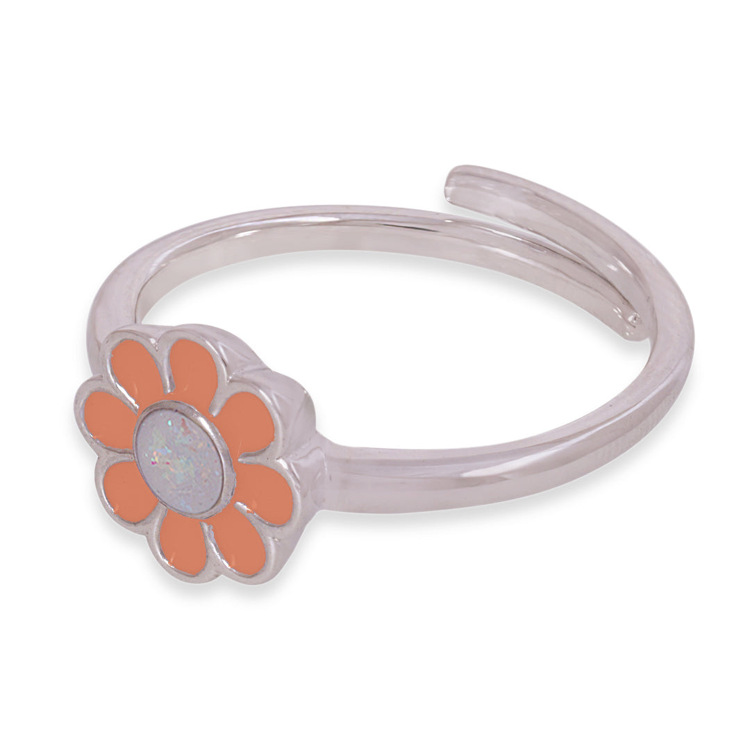 925 Sterling Silver Orange Daisy Rhodium Plated Ring For Kids