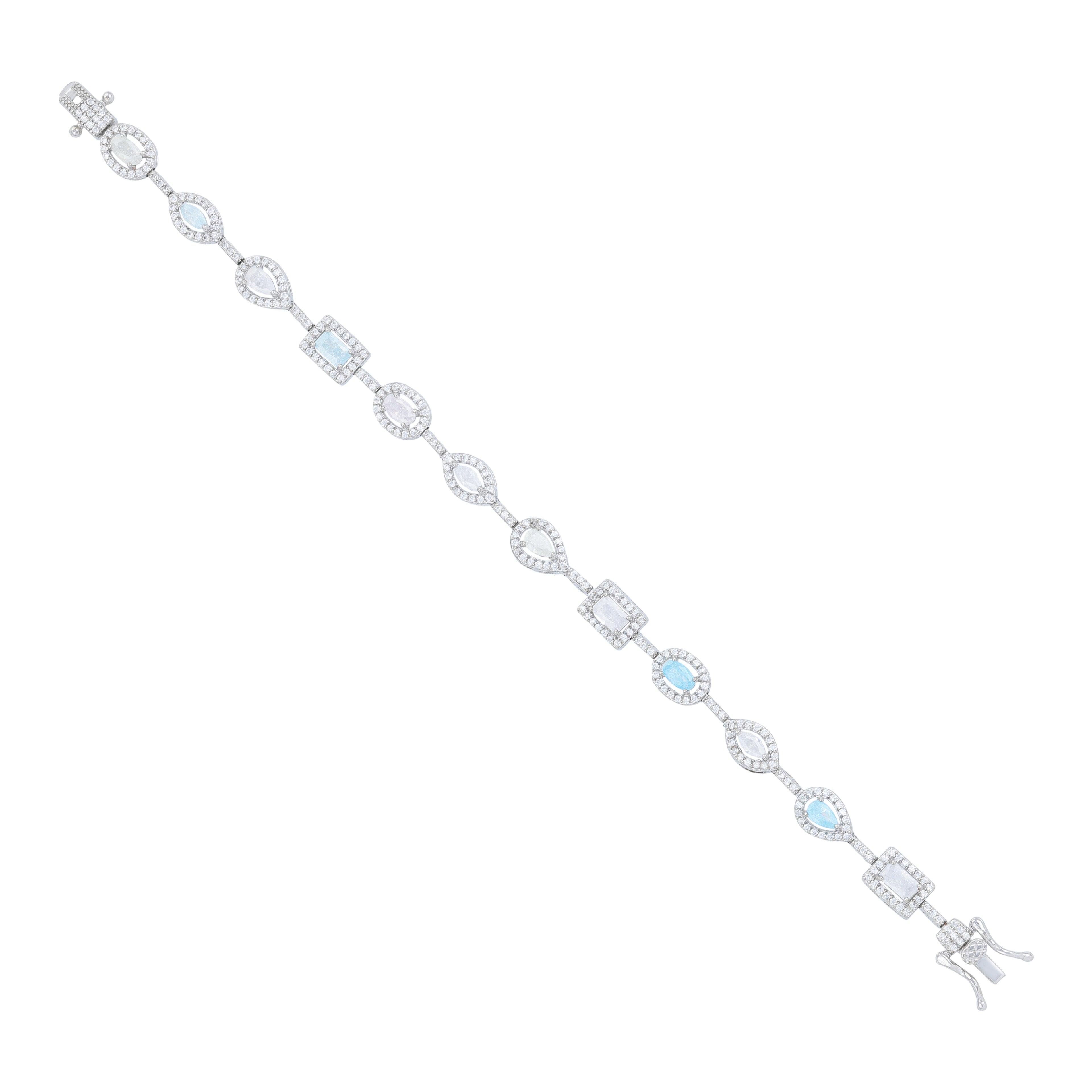 925 Sterling Silver Pastel Rainbow Mixed Shape Halo Bracelet for Women