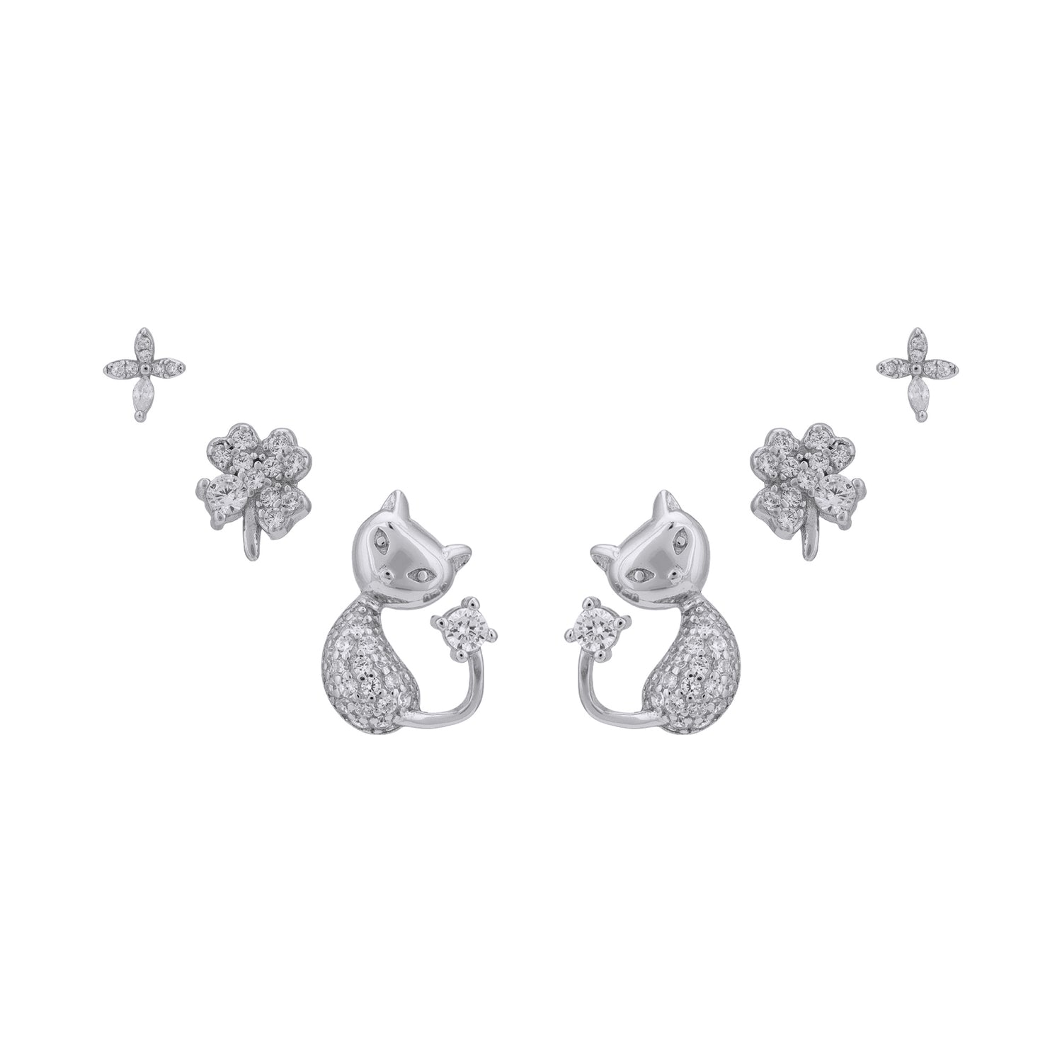 925 Sterling Silver Paw & Petals Multi-Pierced Ear Set for Women