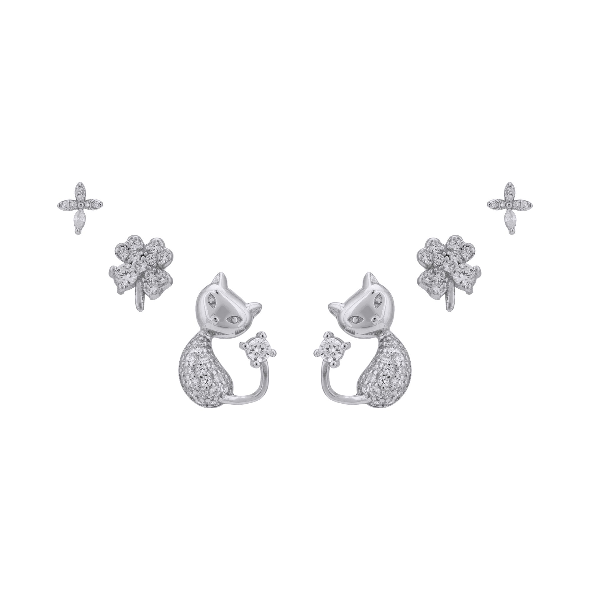 925 Sterling Silver Paw & Petals Multi-Pierced Ear Set for Women
