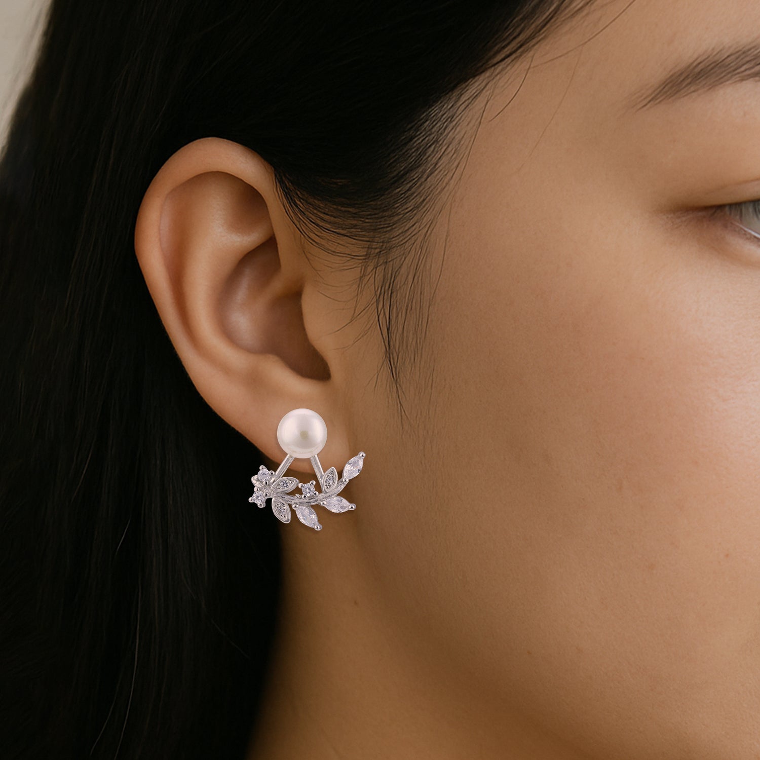 925 Sterling Silver Pearl Crest Dual-Wear Leaf Earrings for Women