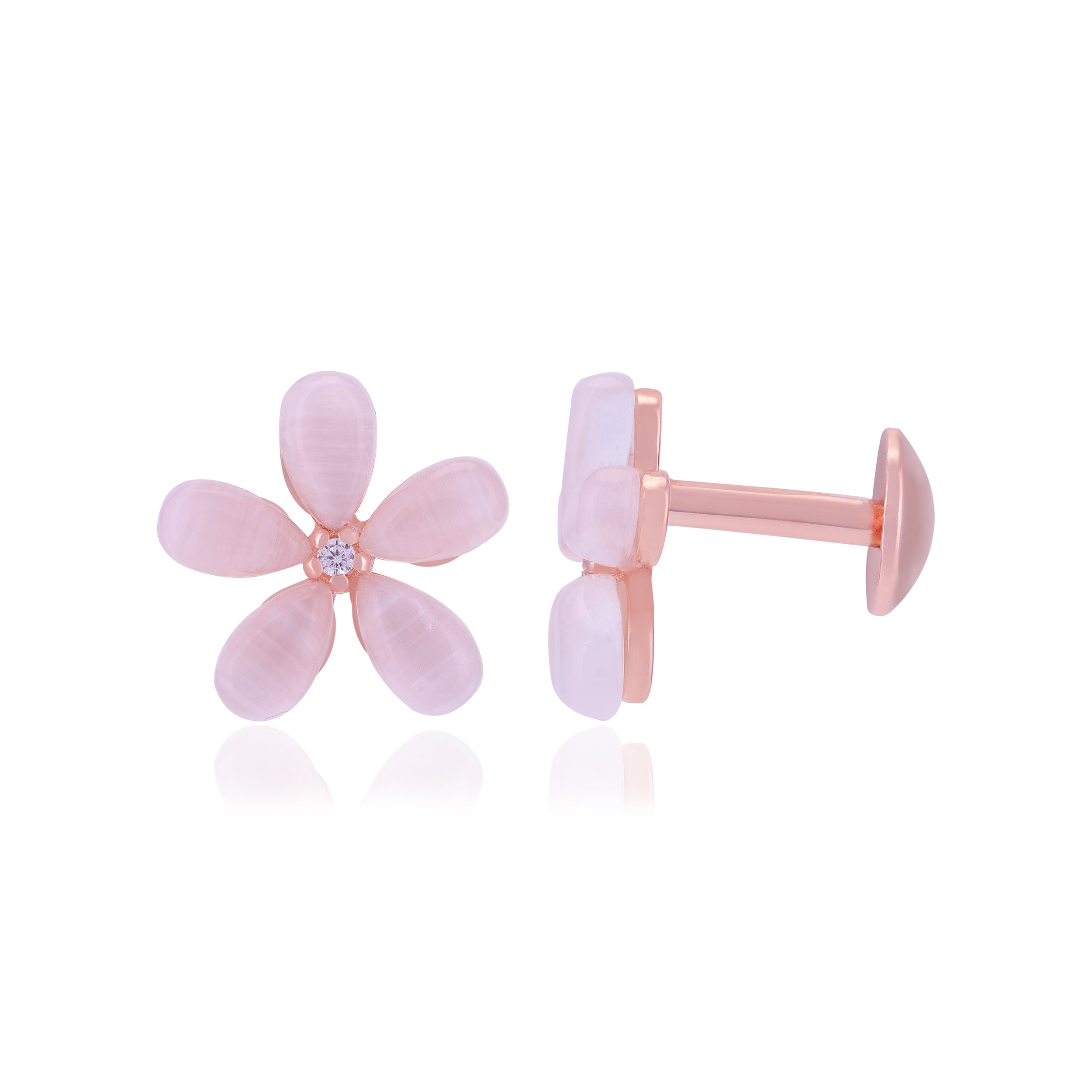 925 Sterling Silver Pearl Petals Tiny Stoned Earrings For Women