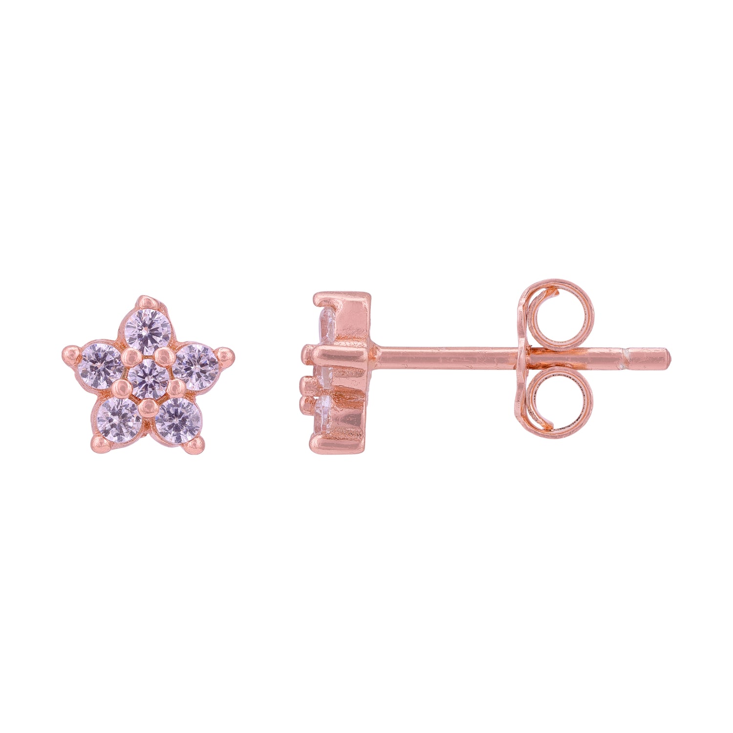 925 Sterling Silver Petite Rose Sparkle Star Earrings for Women