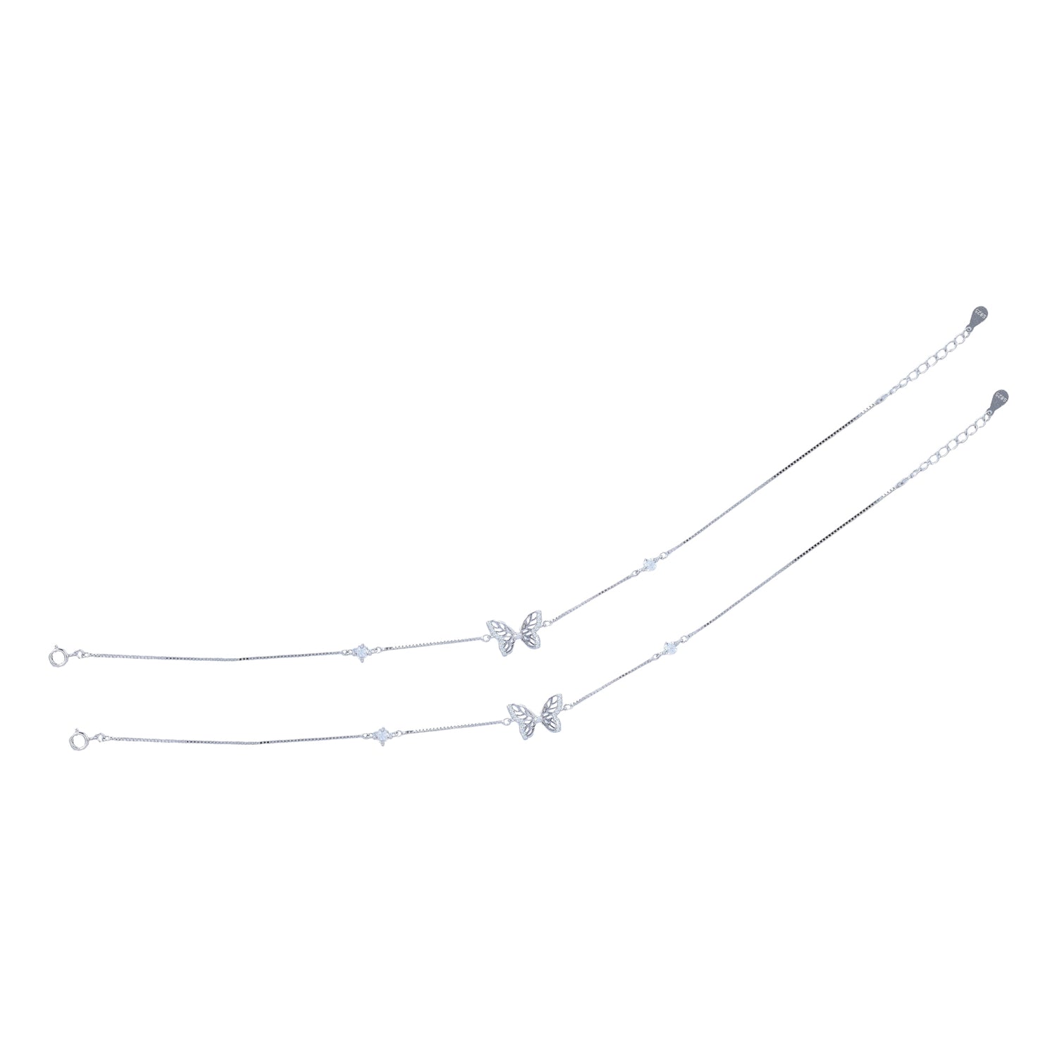 925 Sterling Silver Petite Velvet Flutter Anklet For Women