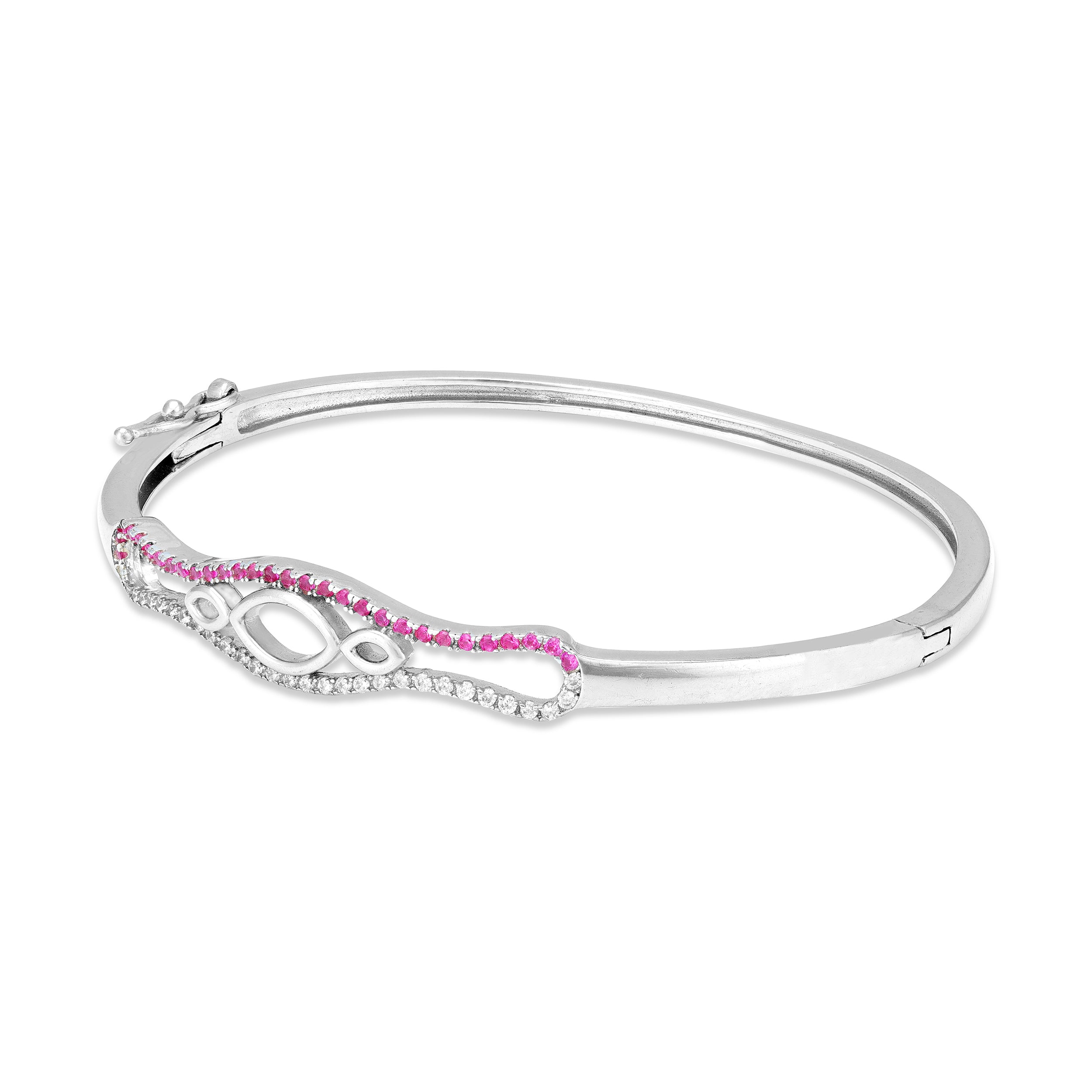 925 Sterling Silver Pink White Abstract Infinity Wave Frame Bracelet for Women