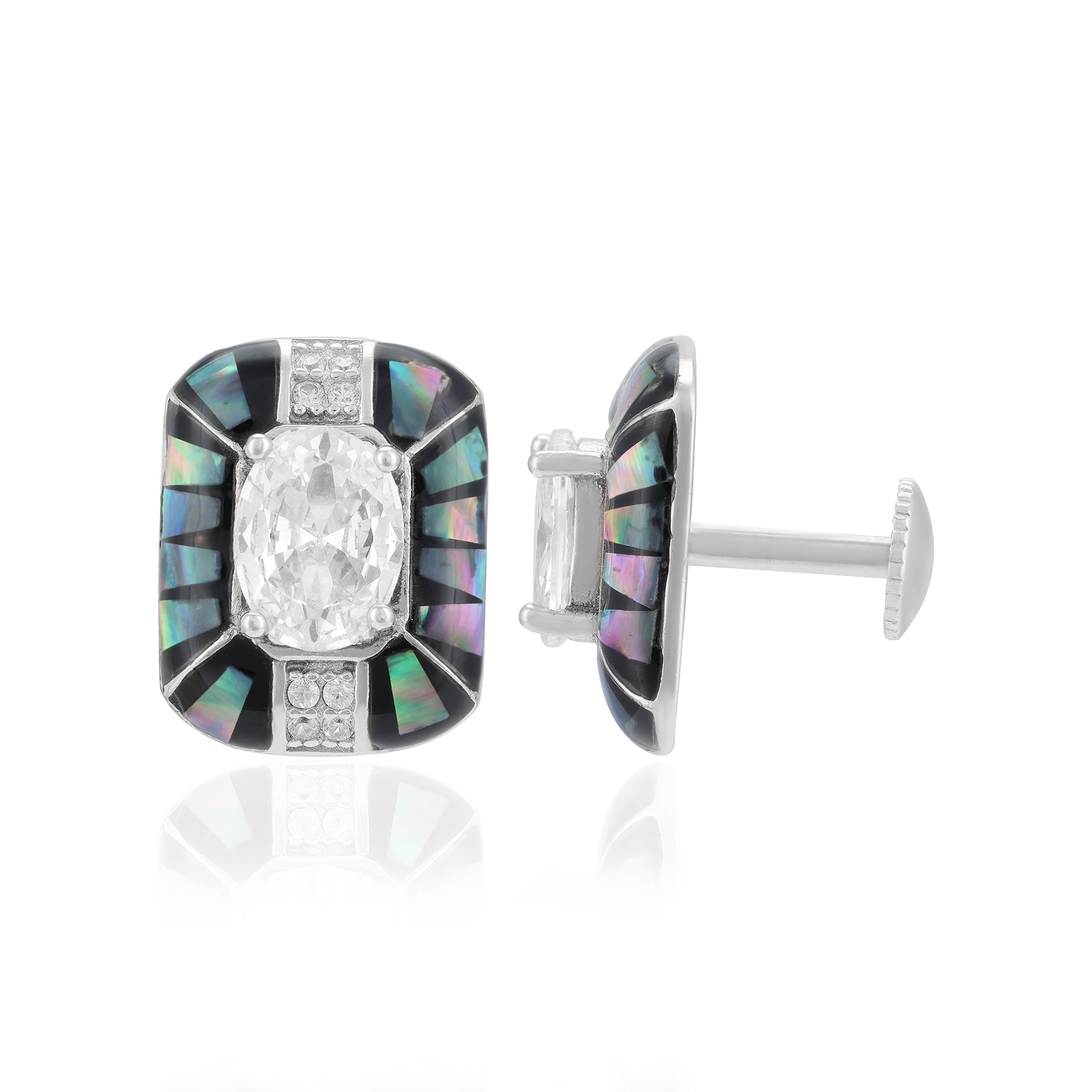 Sterling Silver Prism Glow Rectangular Rhodium Plated Earrings For Women
