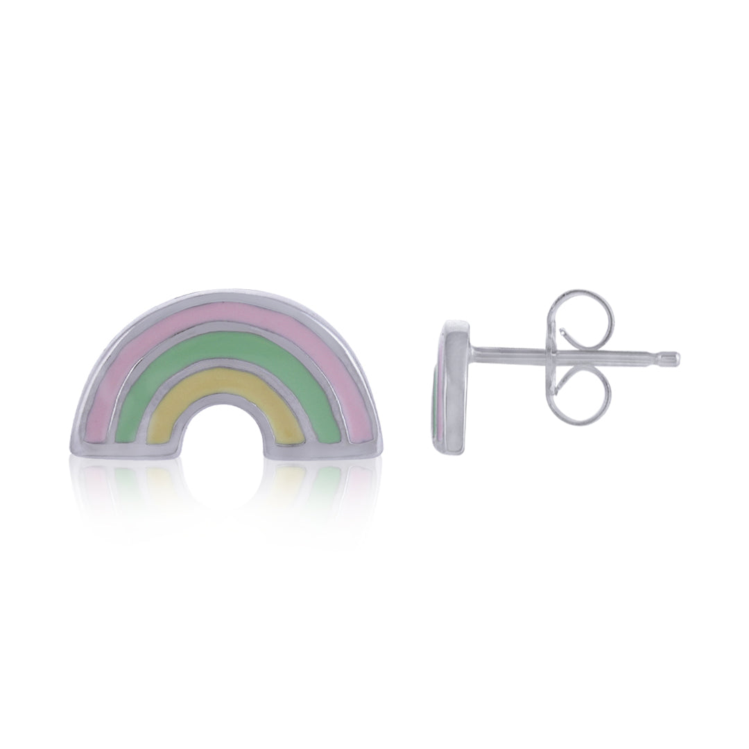 925 Sterling Silver Rainbow Rays Rhodium Plated Stud For Kids