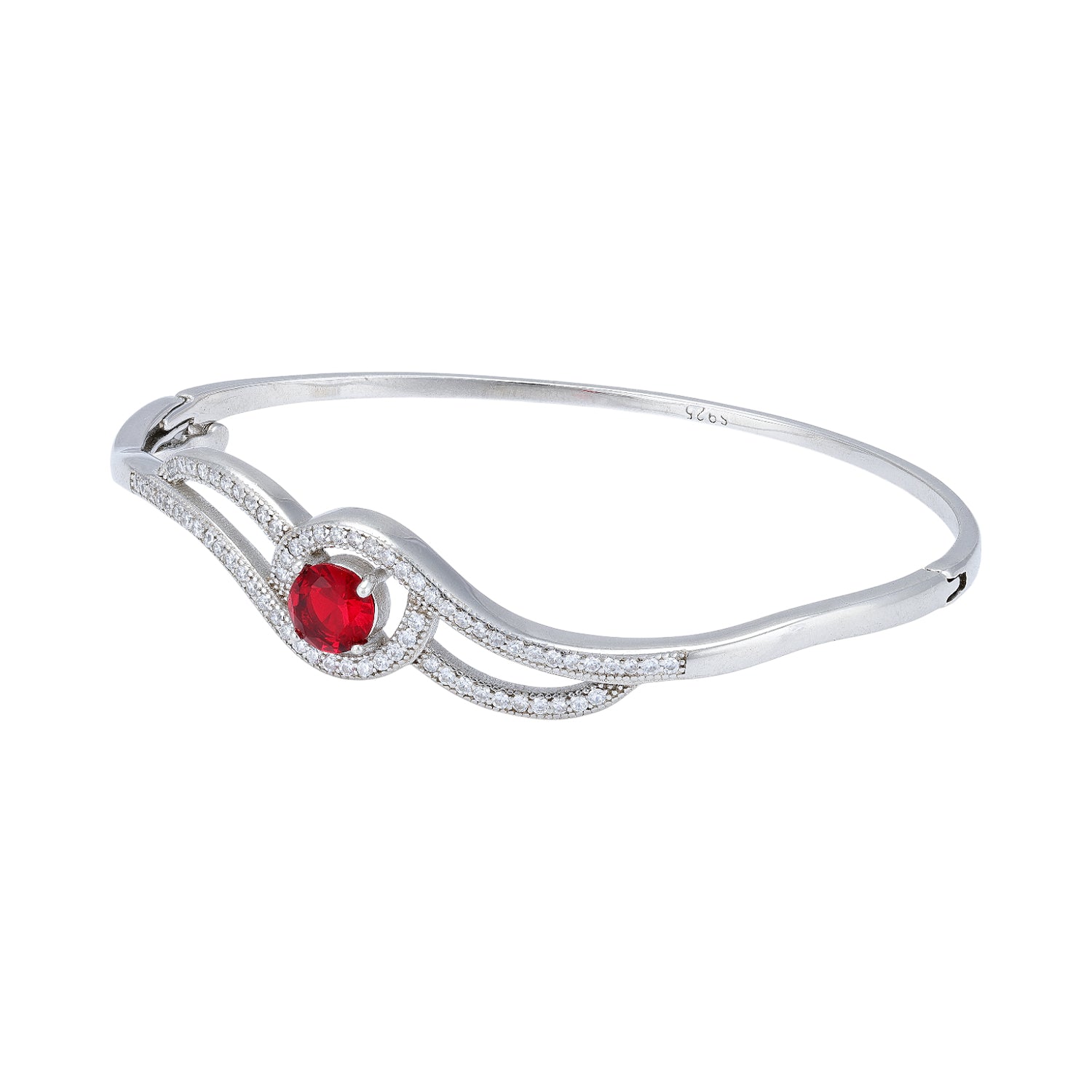 925 Sterling Silver Red Center Infinity Curve Dual Bracelet for Women