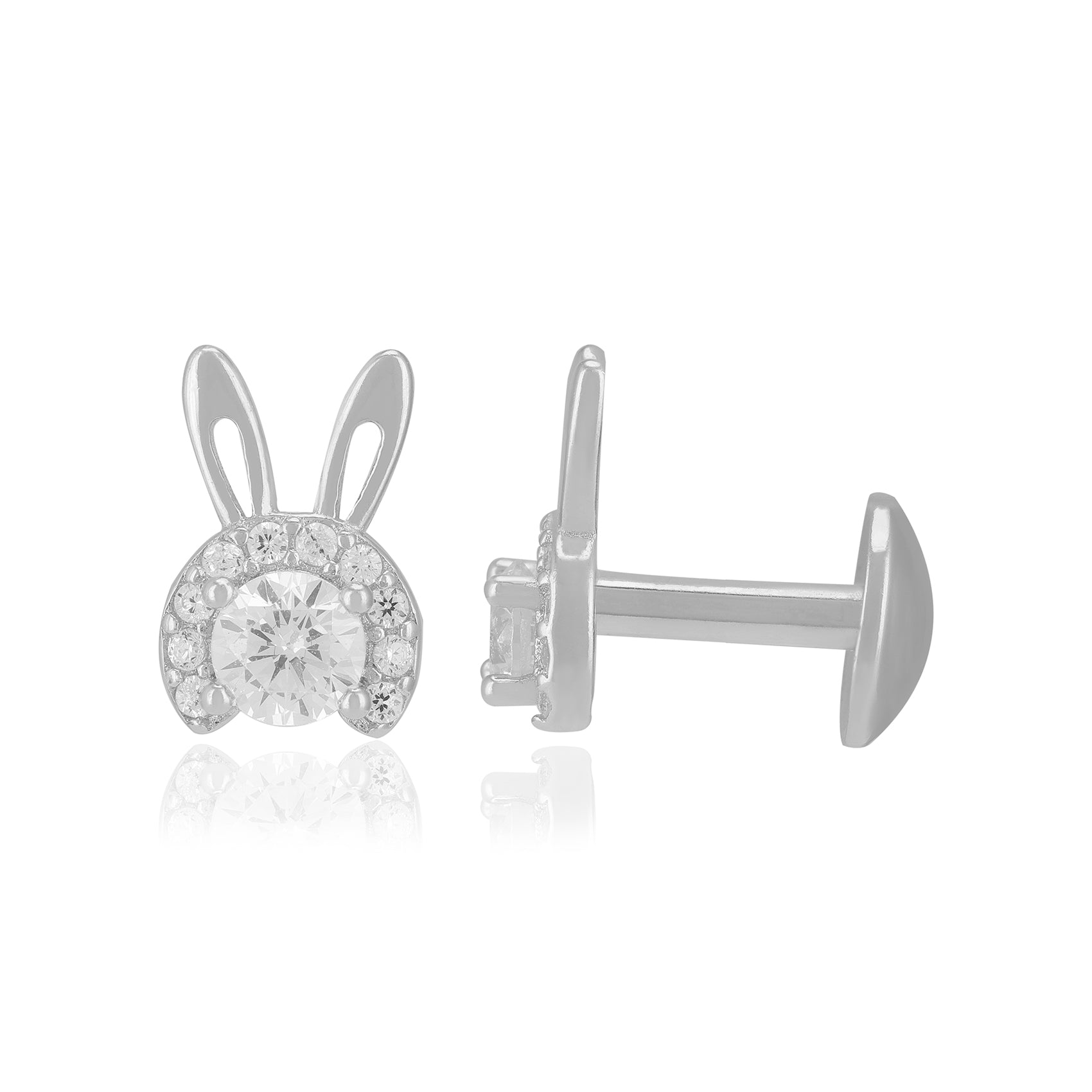 925 Sterling Silver Rhodium Cute Bunny Earrings For Women