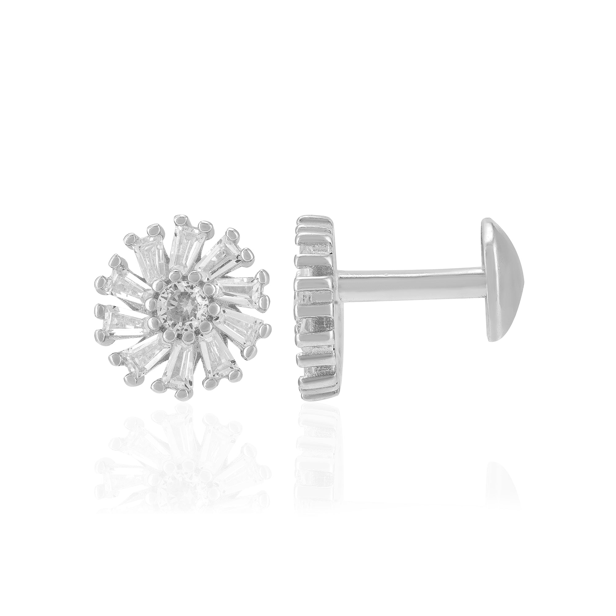 925 Sterling Silver Rhodium Emerald White Flower Pattern Earrings For Women