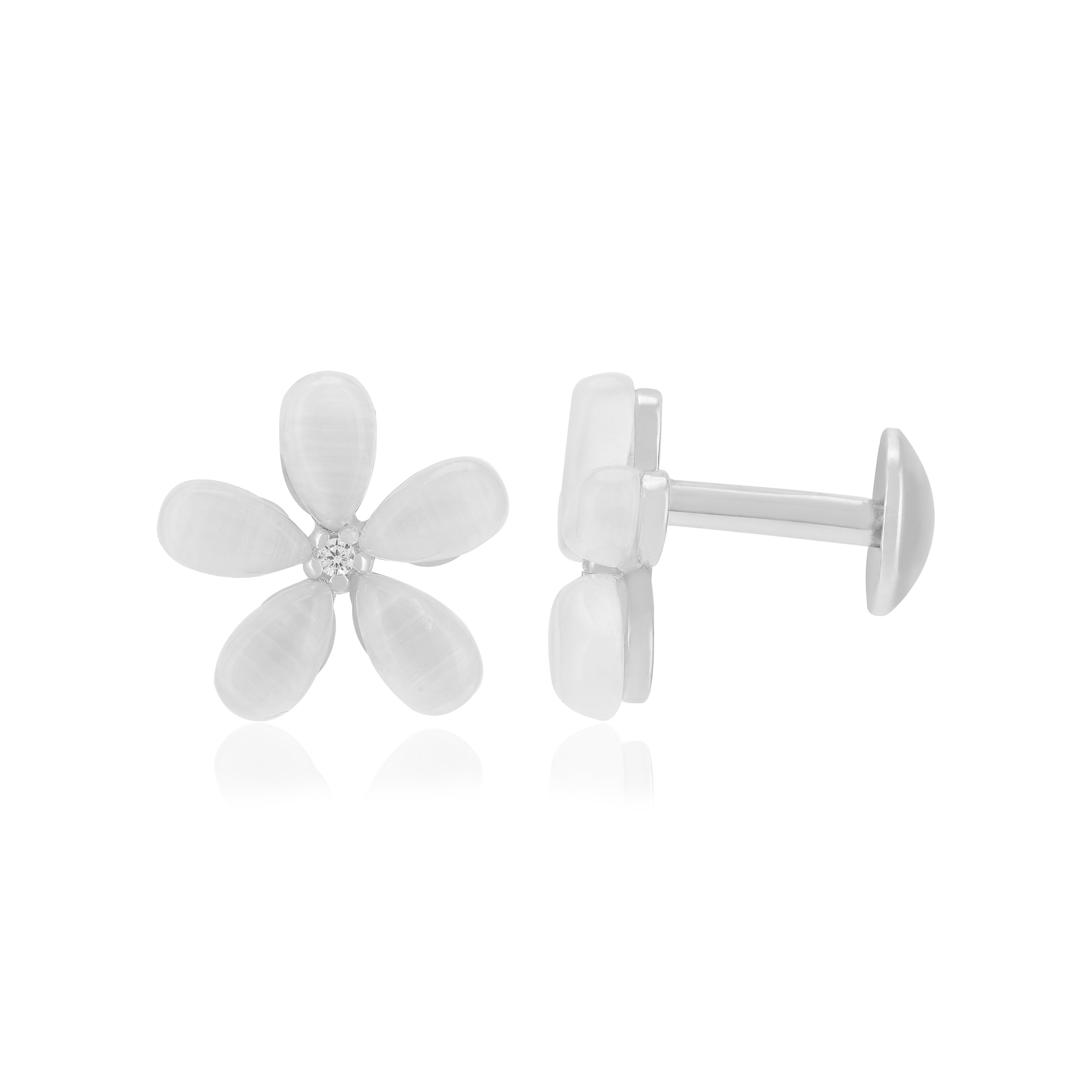 925 Sterling Silver Pearl Petals Tiny Stoned Earrings For Women