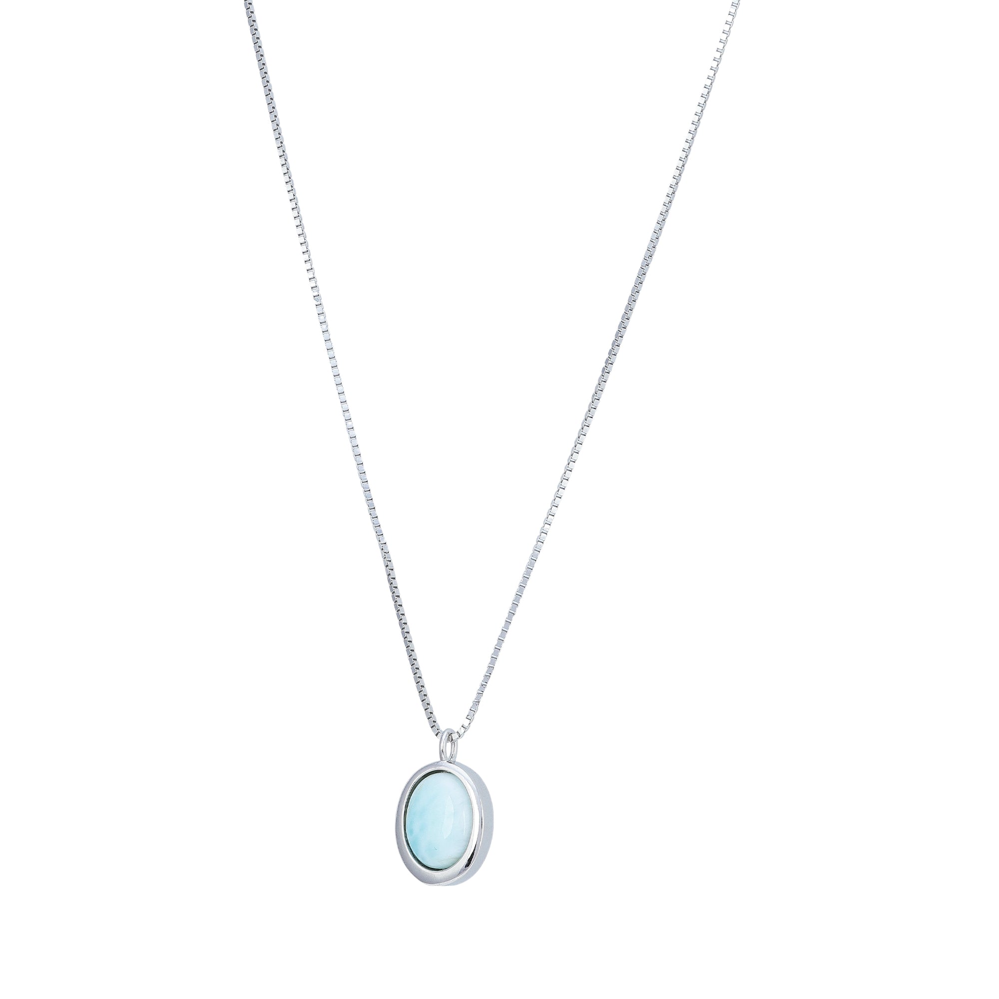 925 Sterling Silver Rhodium Plated Blush Larimar Oval Stone Pendant for Women