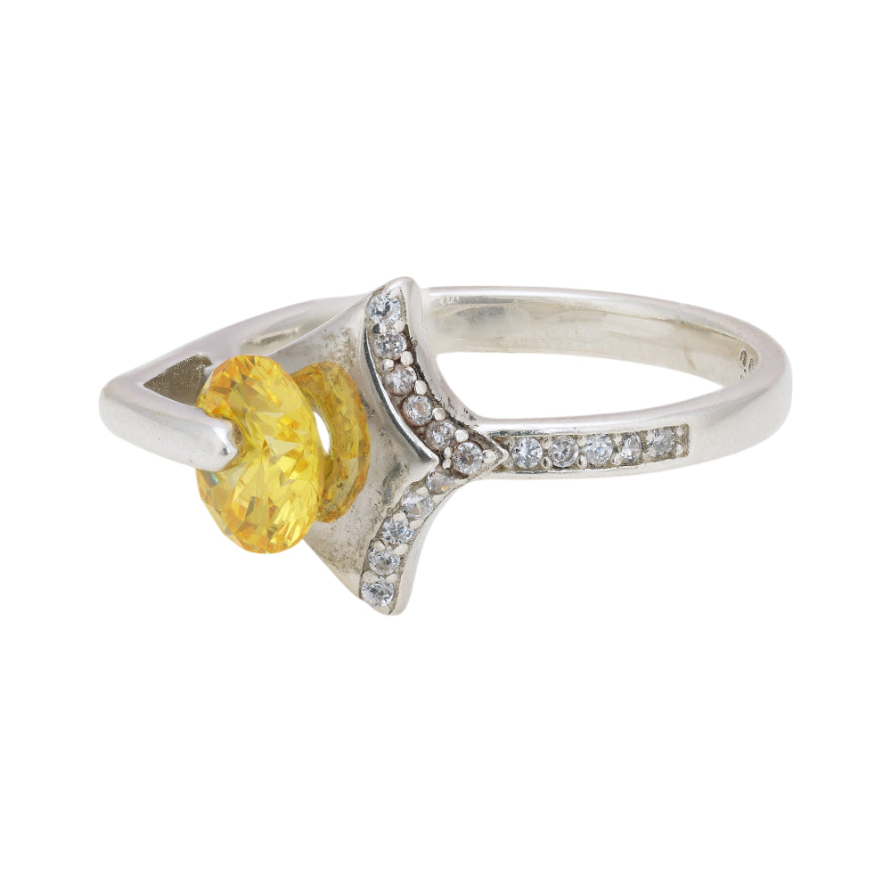925 Sterling Silver Rhodium Plated Enclosed Yellow Sapphire Rhodium Plated Rings for Women